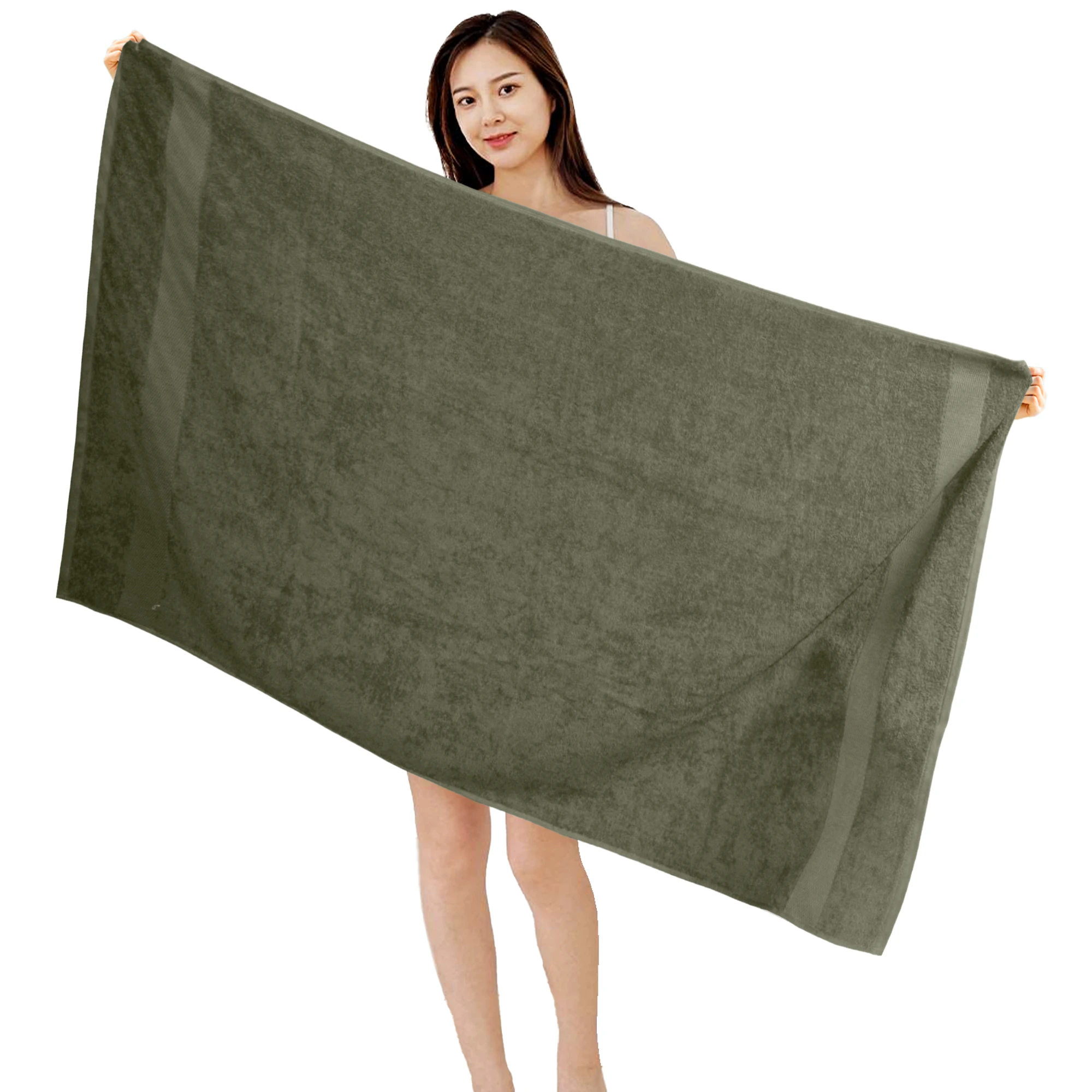 HOUSSE Alvora Cotton Bath Towels |Large Size (75 cms x 150 cms) - Quick Absorption &Faster Drying Bath Towel | 450 GSM | 1 Piece Set Bath Towel for Men/Women-Woodland Green