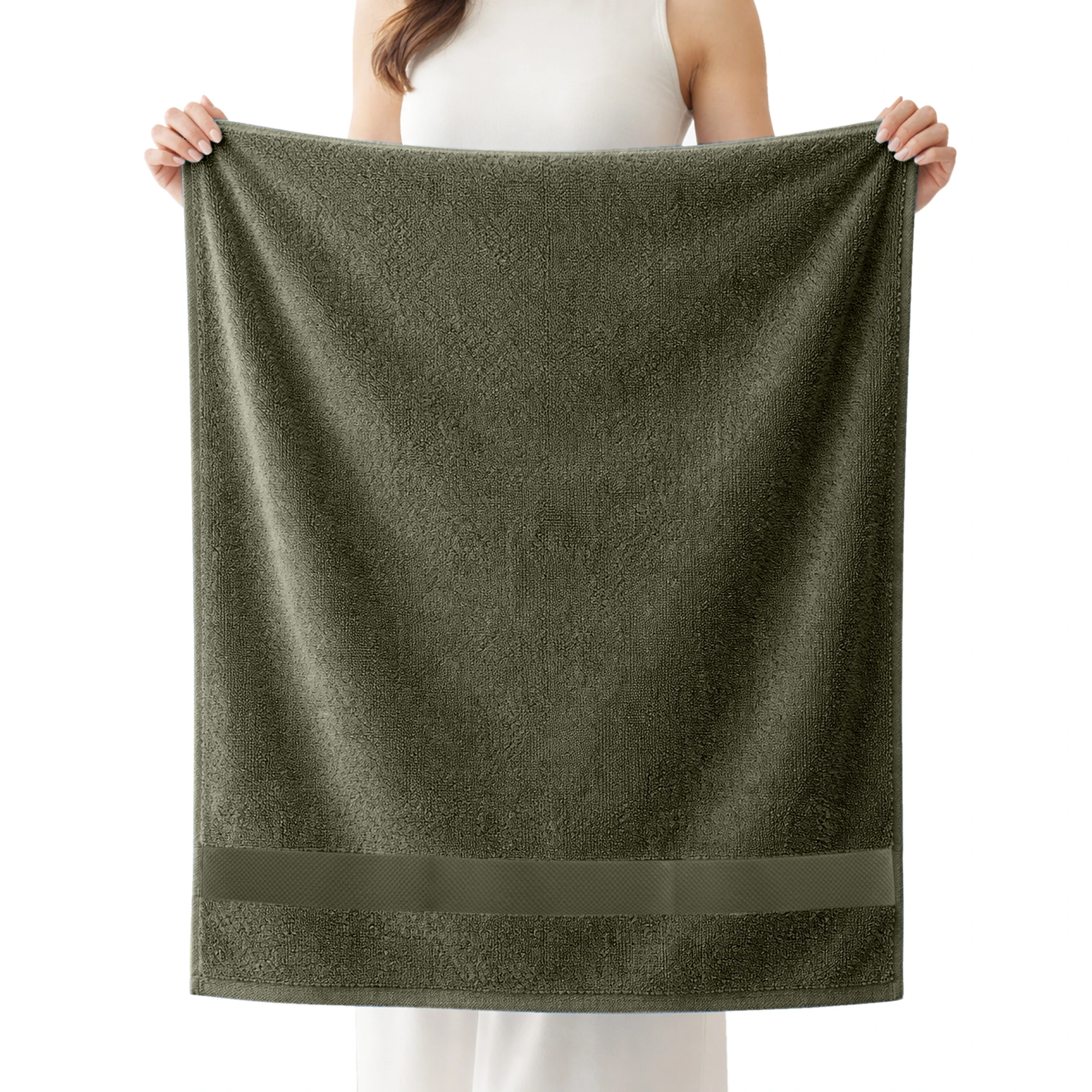 HOUSSE Alvora Cotton Bath Towels |Large Size (75 cms x 150 cms) - Quick Absorption &Faster Drying Bath Towel | 450 GSM | 1 Piece Set Bath Towel for Men/Women-Woodland Green