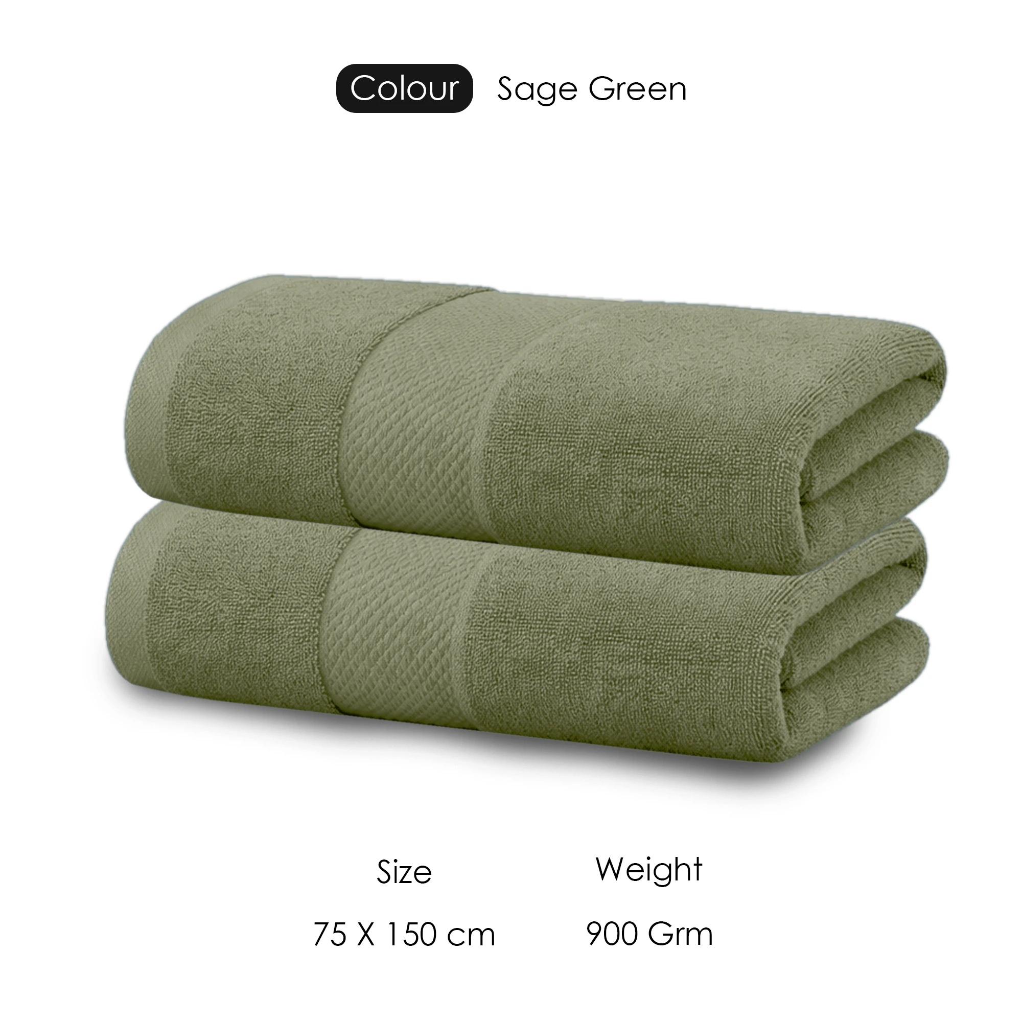 HOUSSE Cotton Bath Towels |Large Size (75 cms x 150 cms) - Quick Absorption &Faster Drying Bath Towel | 450 GSM | 2 Piece Set Bath Towel for Men/Women | Urban Comfort- Moss Green