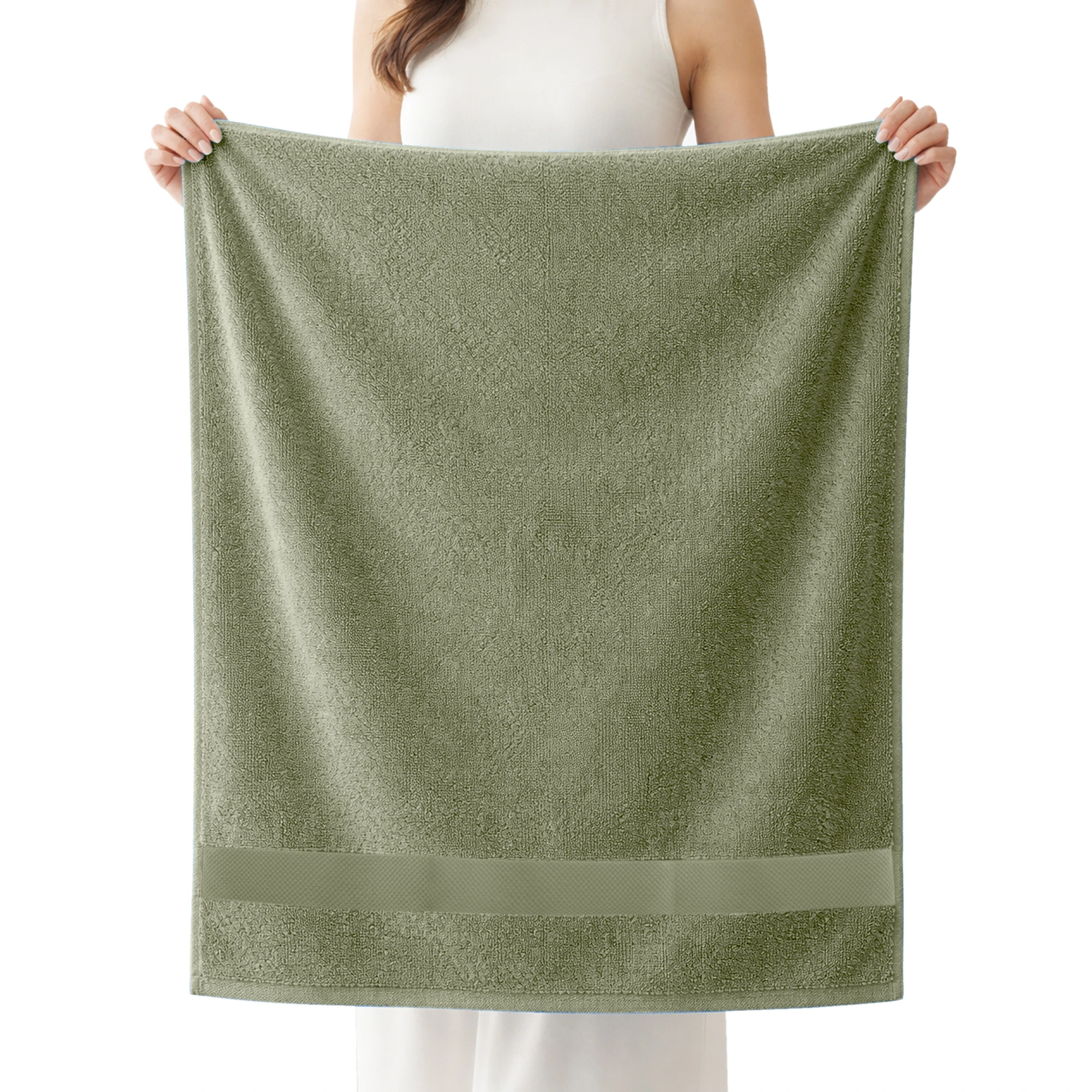 HOUSSE Cotton Bath Towels |Large Size (75 cms x 150 cms) - Quick Absorption &Faster Drying Bath Towel | 450 GSM | 2 Piece Set Bath Towel for Men/Women | Urban Comfort- Moss Green