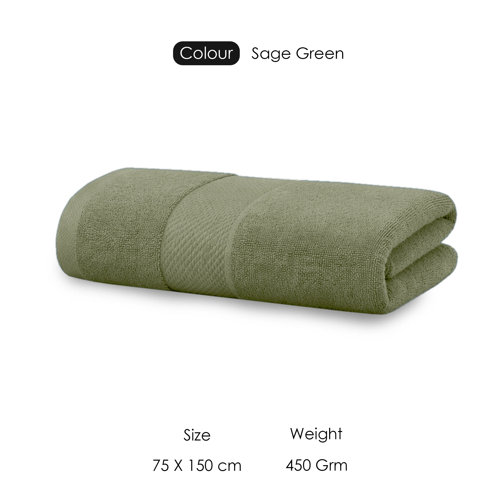 HOUSSE Alvora Cotton Bath Towels |Large Size (75 cms x 150 cms) - Quick Absorption &Faster Drying Bath Towel | 450 GSM | 1 Piece Set Bath Towel for Men/Women | Urban Comfort- Sage Green