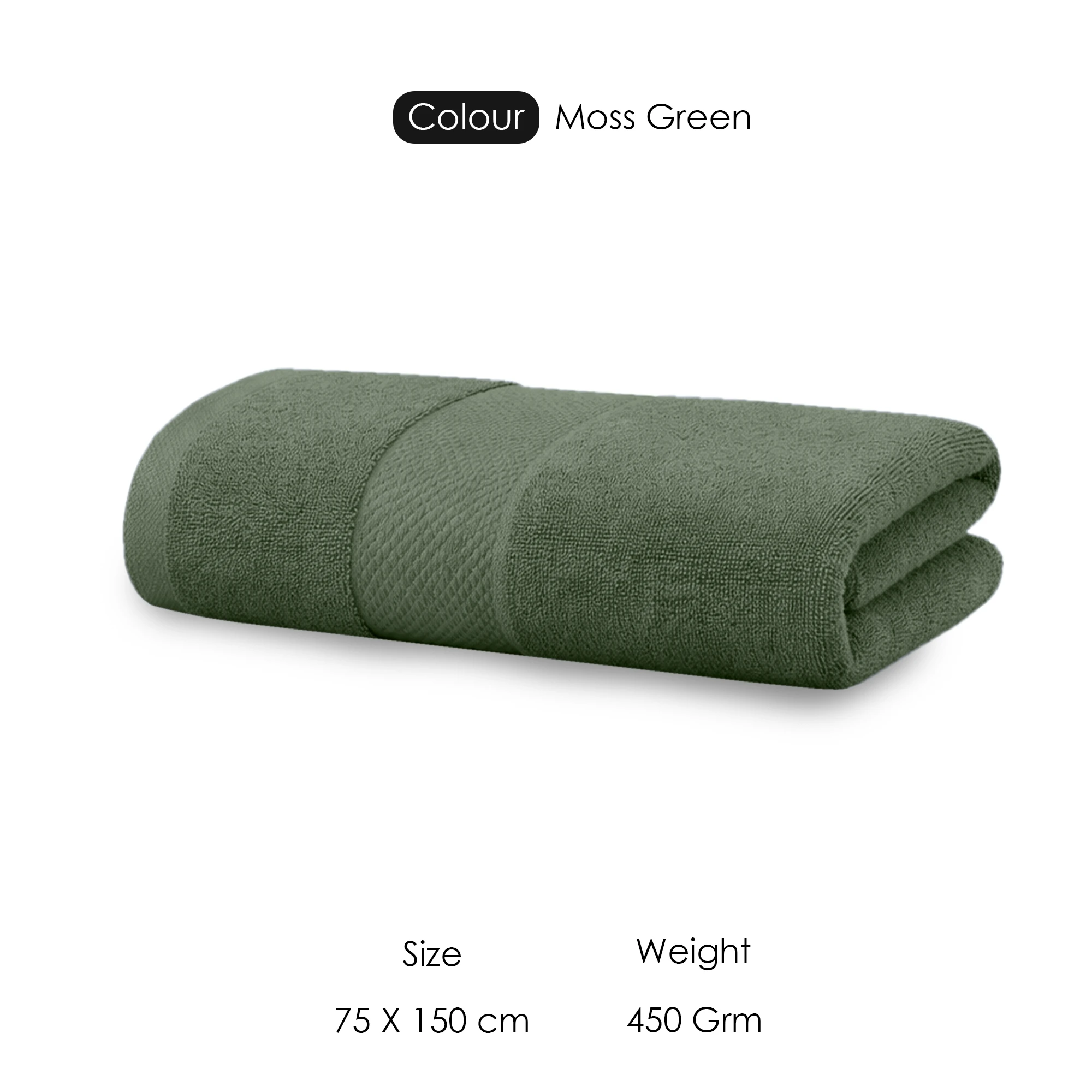 HOUSSE Alvora Cotton Bath Towels |Large Size (75 cms x 150 cms) - Quick Absorption &Faster Drying Bath Towel | 450 GSM | 1 Piece Set Bath Towel for Men/Women | Urban Comfort- Moss Green