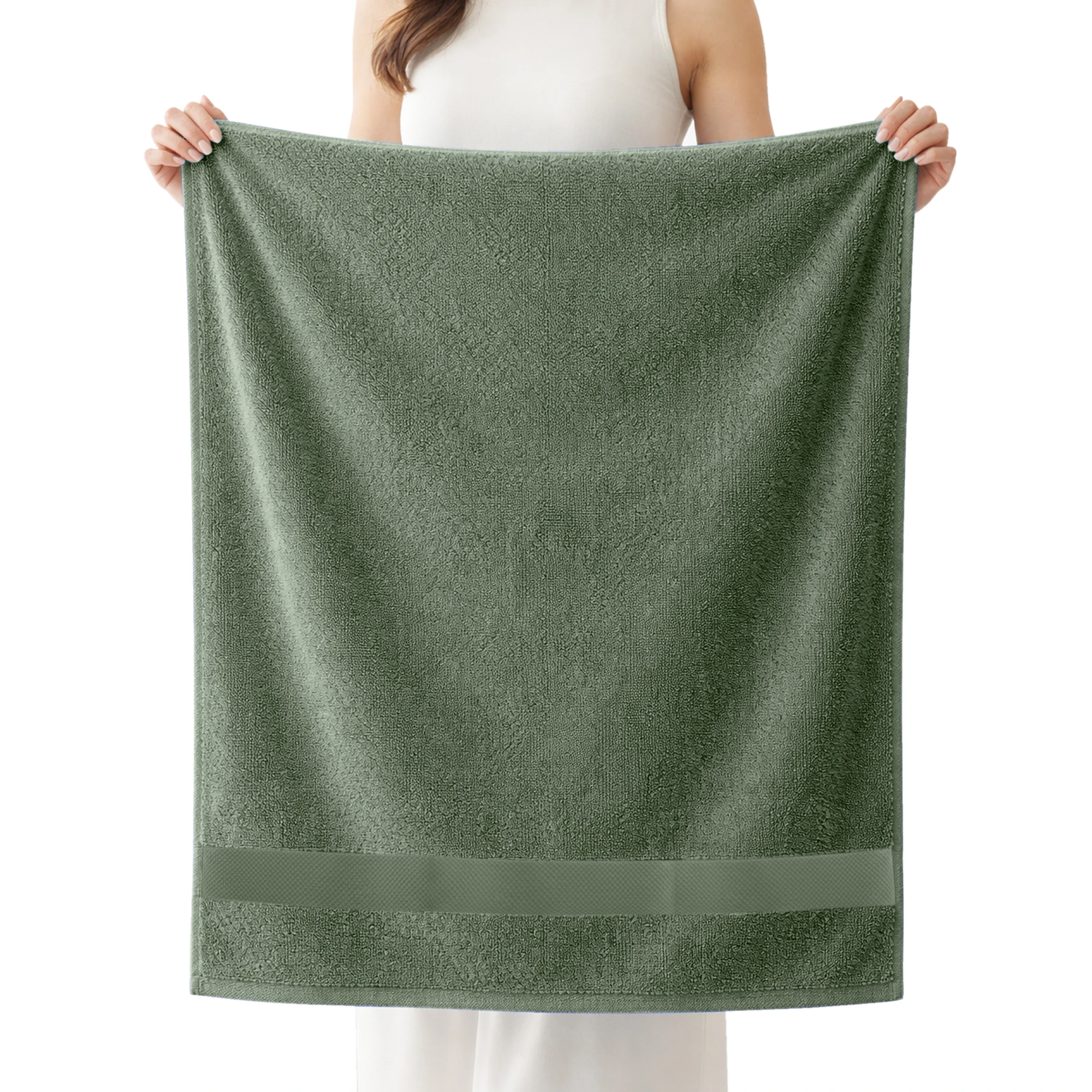 HOUSSE Alvora Cotton Bath Towels |Large Size (75 cms x 150 cms) - Quick Absorption &Faster Drying Bath Towel | 450 GSM | 1 Piece Set Bath Towel for Men/Women | Urban Comfort- Moss Green