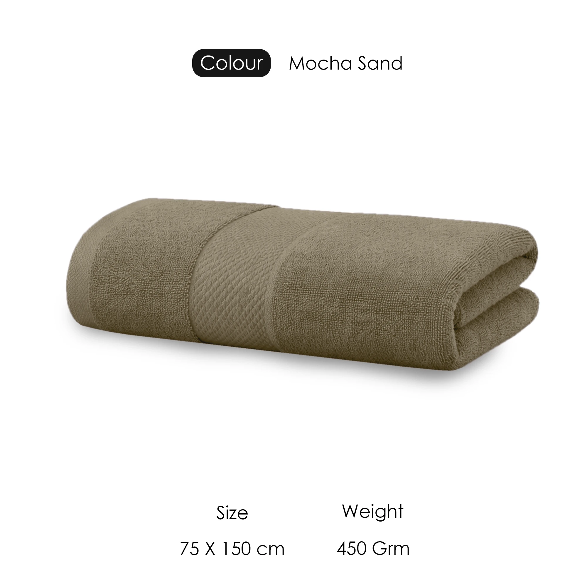 HOUSSE Alvora Cotton Bath Towels |Large Size (75 cms x 150 cms) - Quick Absorption &Faster Drying Bath Towel | 450 GSM | 1 Piece Set Bath Towel for Men/Women | Urban Comfort- Mocha Sand