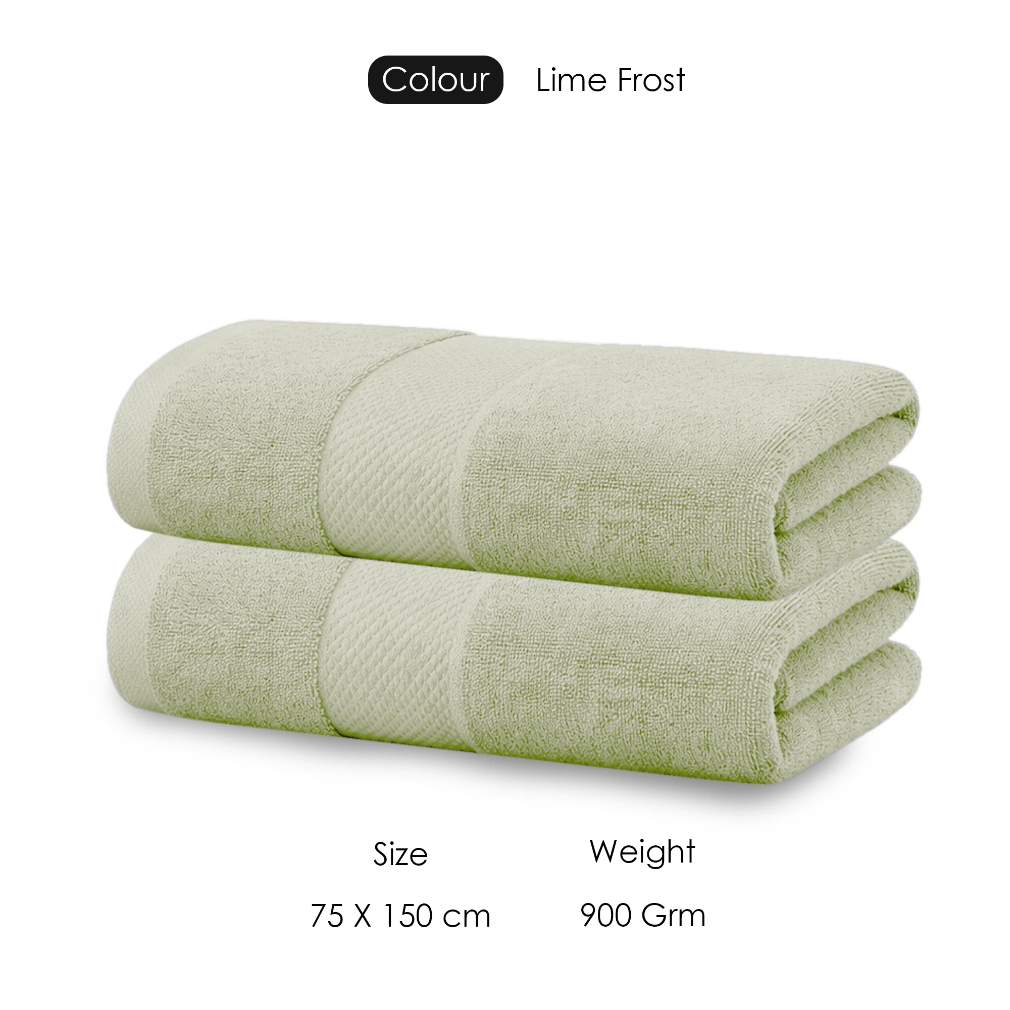 HOUSSE Cotton Bath Towels |Large Size (75 cms x 150 cms) - Quick Absorption &Faster Drying Bath Towel | 450 GSM | 2 Piece Set Bath Towel for Men/Women | Urban Comfort- Lime Frost