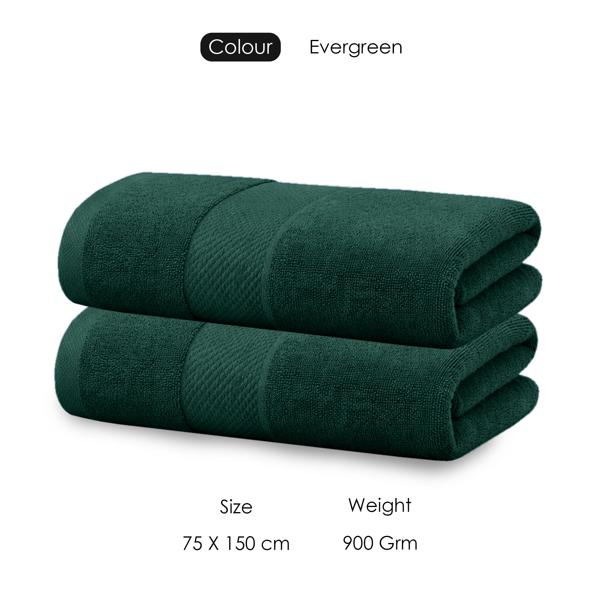 HOUSSE Cotton Bath Towels |Large Size (75 cms x 150 cms) - Quick Absorption &Faster Drying Bath Towel | 450 GSM | 2 Piece Set Bath Towel for Men/Women | Urban Comfort- Evergreen