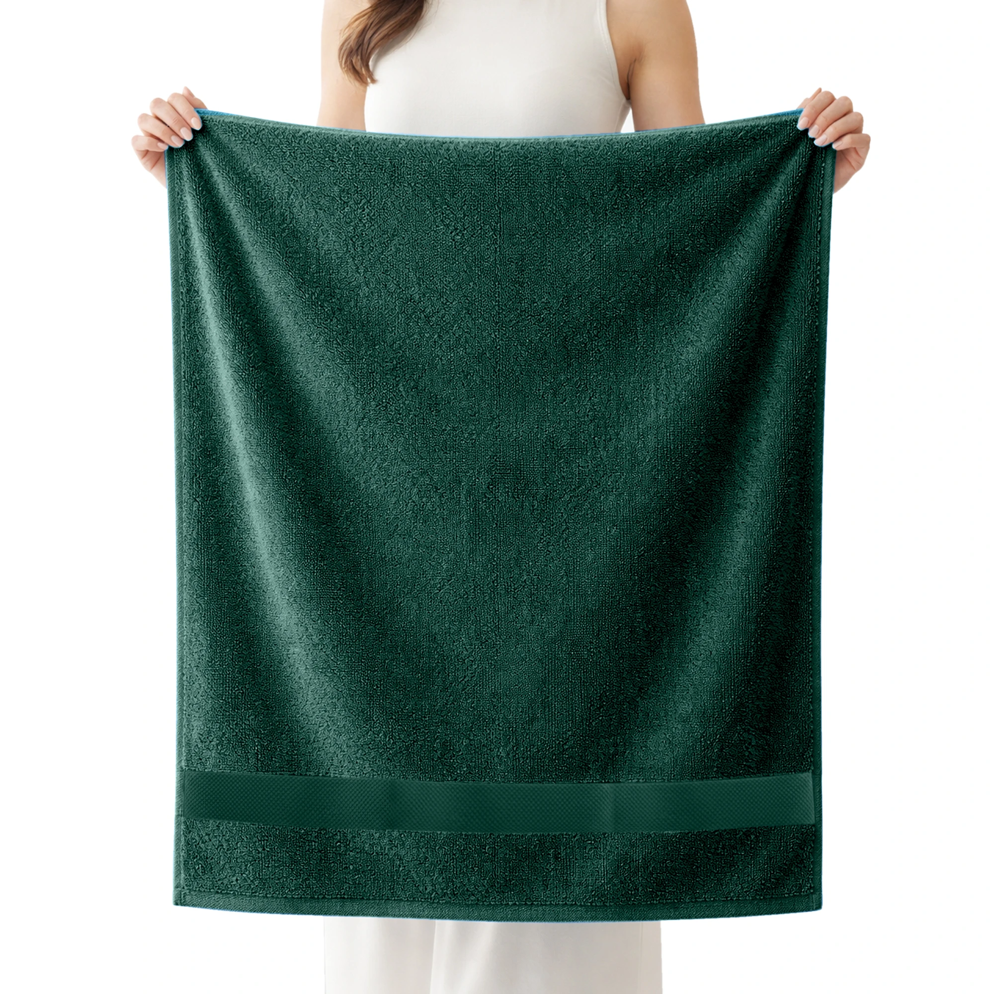 HOUSSE Cotton Bath Towels |Large Size (75 cms x 150 cms) - Quick Absorption &Faster Drying Bath Towel | 450 GSM | 2 Piece Set Bath Towel for Men/Women | Urban Comfort- Evergreen