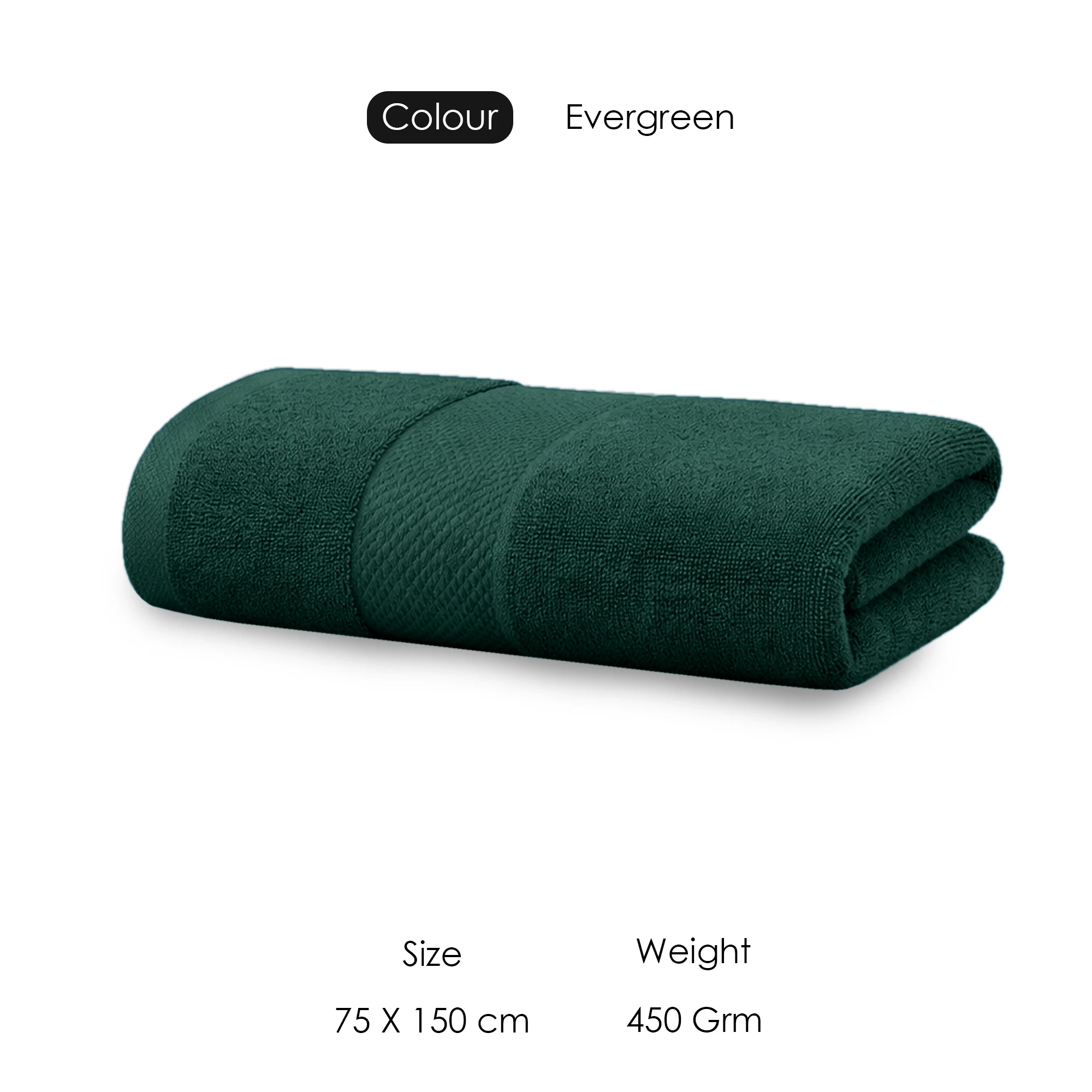 HOUSSE Alvora Cotton Bath Towels |Large Size (75 cms x 150 cms) - Quick Absorption &Faster Drying Bath Towel | 450 GSM | 1 Piece Set Bath Towel for Men/Women | Urban Comfort- Evergreen