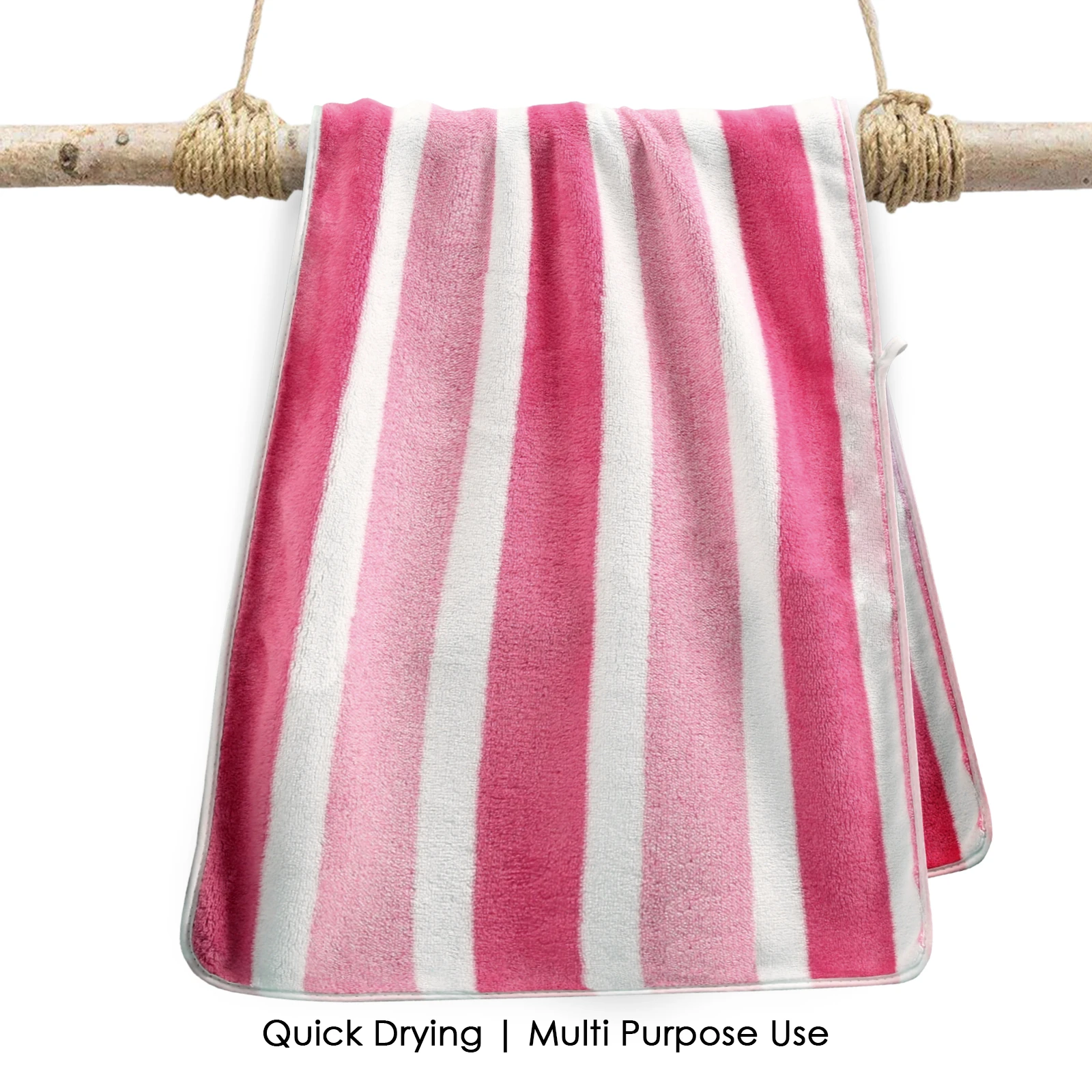 HOUSSE Komfykart Microfiber Bath Towel for Men & Women – 70×140 cm, Super Soft, Quick Dry & Super Absorbent Towel with Hanging Hook, New Stripe Design | Gym, Home & Travel Use – Rose Stripe