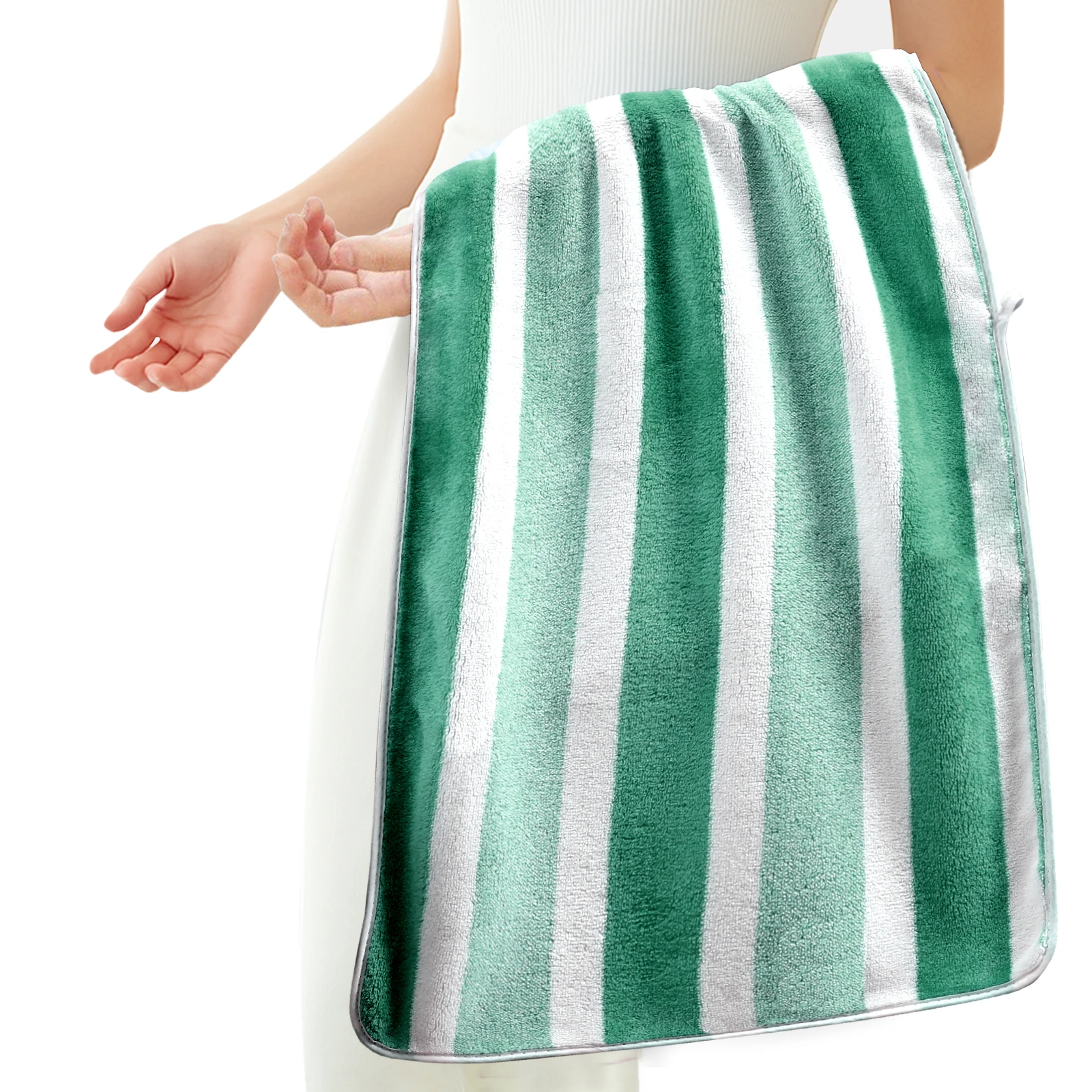 HOUSSE Komfykart Microfiber Bath Towel for Men & Women – 70×140 cm, Super Soft, Quick Dry & Super Absorbent Towel with Hanging Hook, New Stripe Design | Gym, Home & Travel Use – Pastel Green
