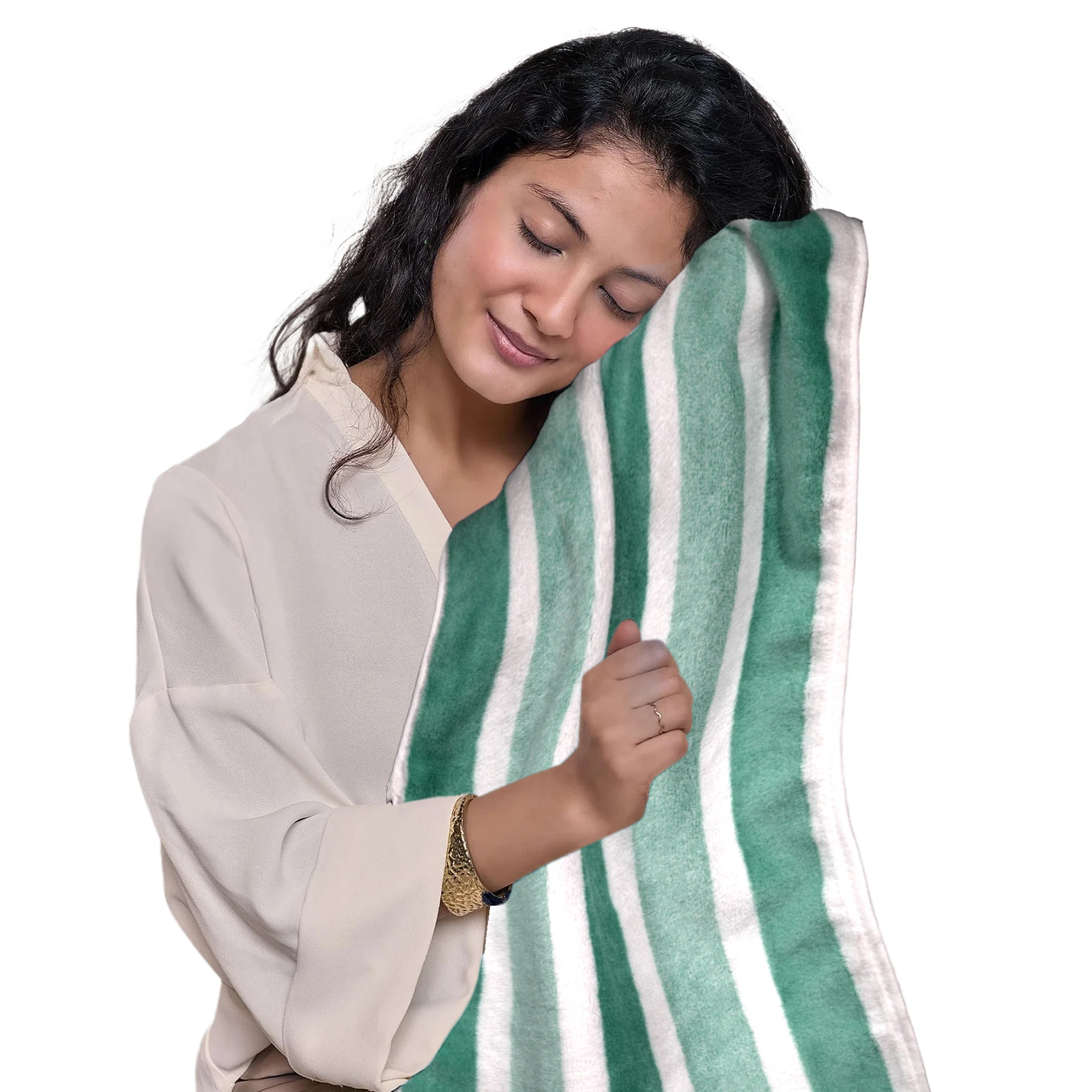 HOUSSE Komfykart Microfiber Bath Towel for Men & Women – 70×140 cm, Super Soft, Quick Dry & Super Absorbent Towel with Hanging Hook, New Stripe Design | Gym, Home & Travel Use – Pastel Green