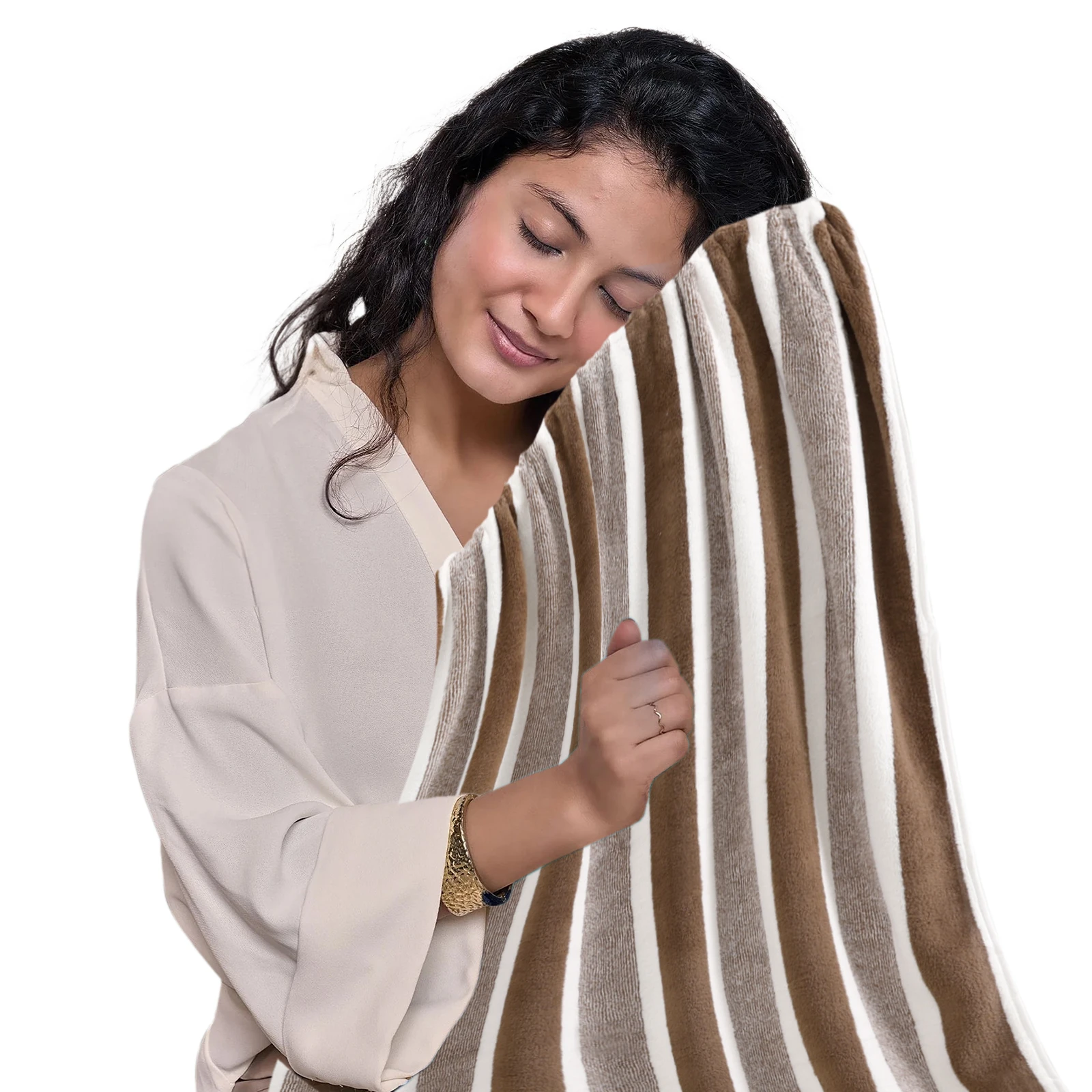 HOUSSE Komfykart Microfiber Bath Towel for Men & Women – 70×140 cm, Super Soft, Quick Dry & Super Absorbent Towel with Hanging Hook, New Stripe Design | Gym, Home & Travel Use – Caramel