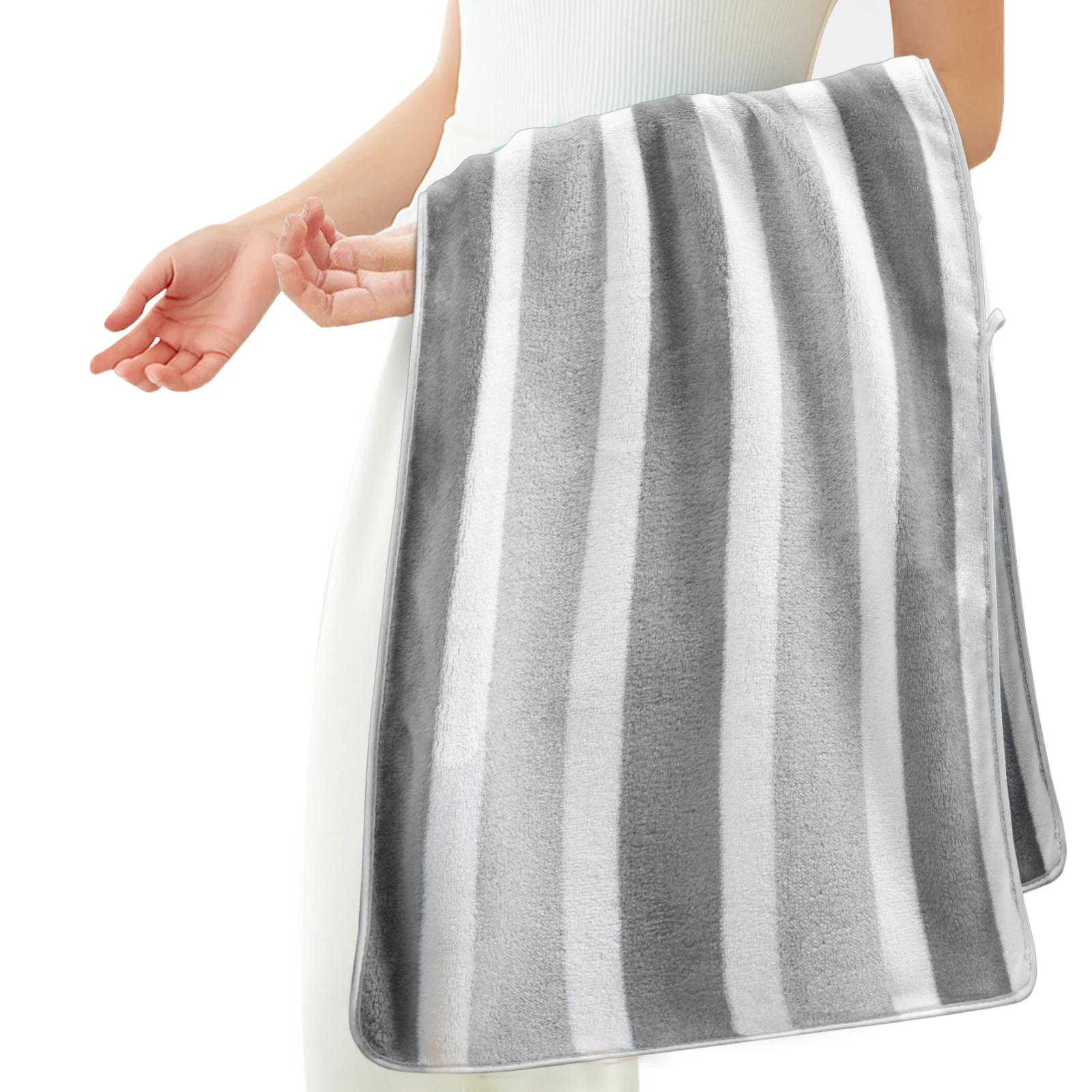 HOUSSE Komfykart Microfiber Bath Towel for Men & Women – 70×140 cm, Super Soft, Quick Dry & Super Absorbent Towel with Hanging Hook, New Stripe Design | Gym, Home & Travel Use – Ash Pearl