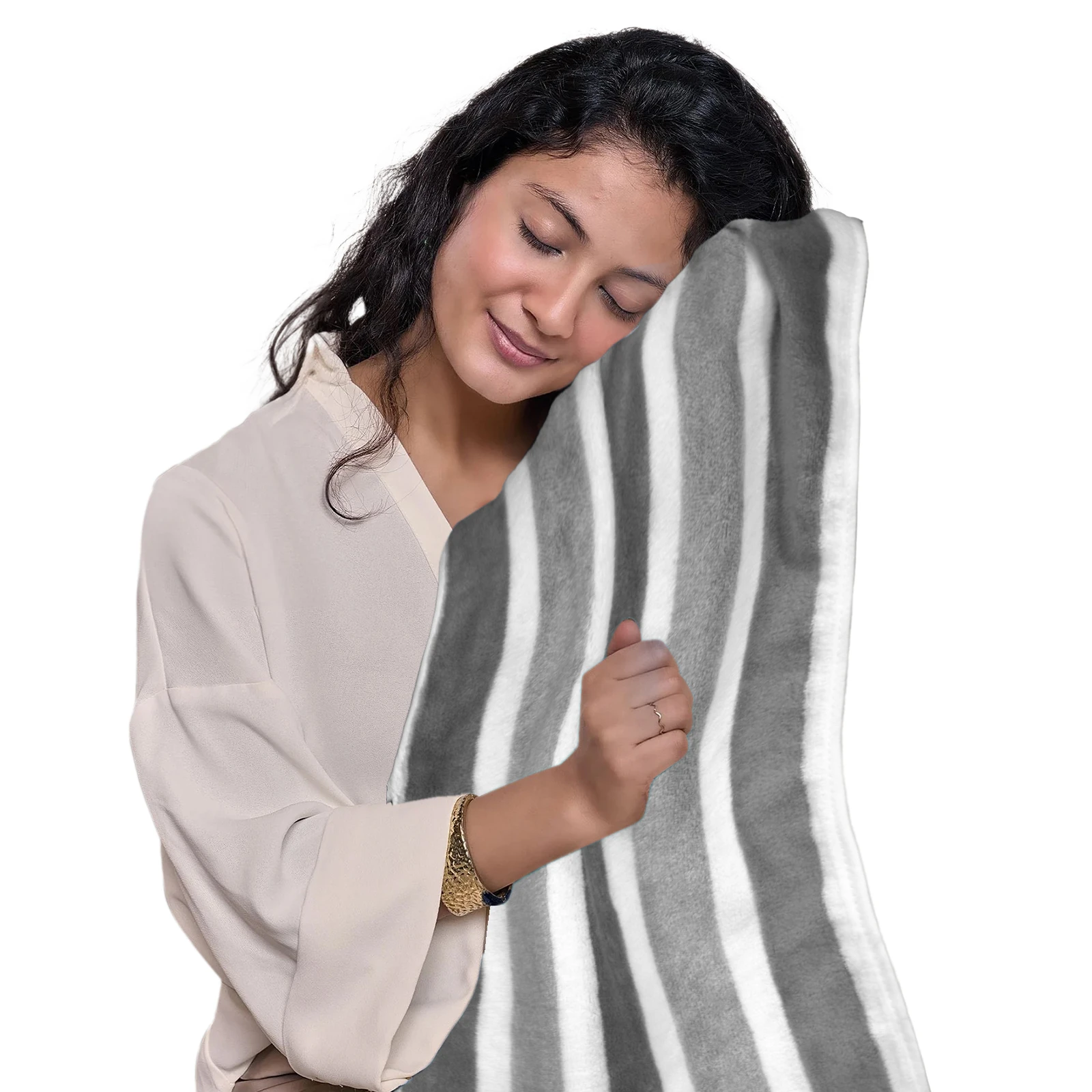 HOUSSE Komfykart Microfiber Bath Towel for Men & Women – 70×140 cm, Super Soft, Quick Dry & Super Absorbent Towel with Hanging Hook, New Stripe Design | Gym, Home & Travel Use – Ash Pearl