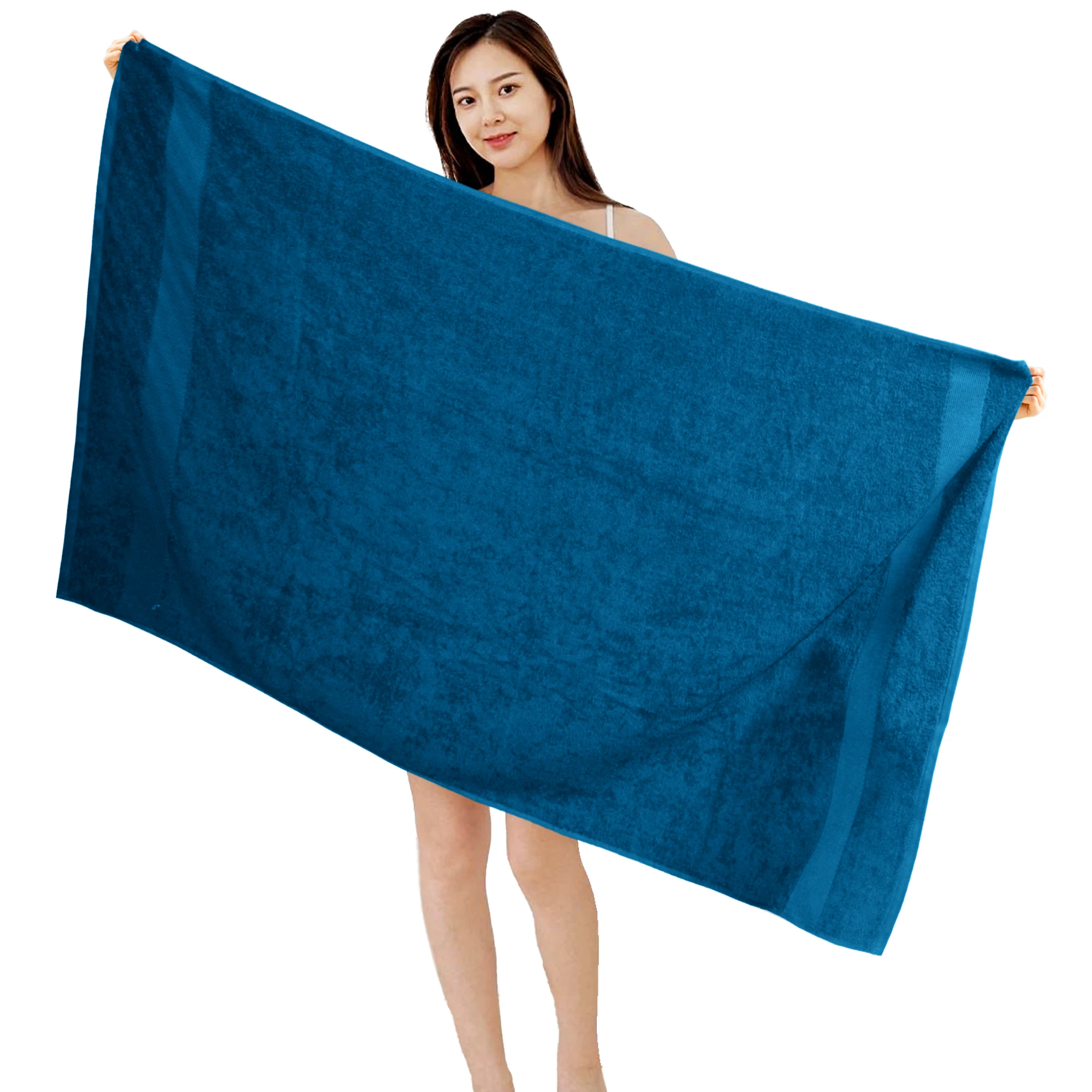 HOUSSE Alvora Cotton Bath Towels |Large Size (75 cms x 150 cms) - Quick Absorption &Faster Drying Bath Towel | 450 GSM | 1 Piece Set Bath Towel for Men/Women | Urban Comfort- Denim Blue