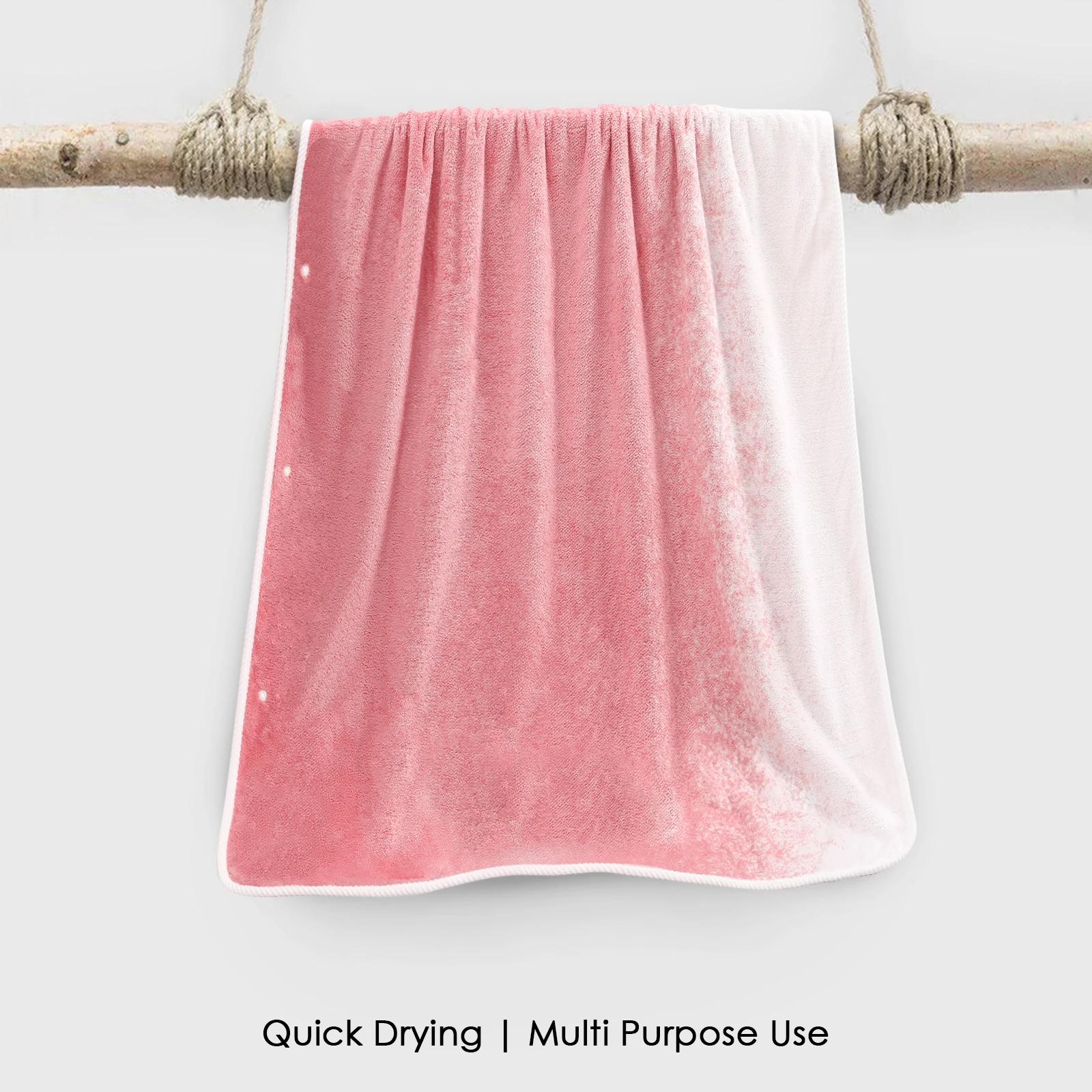 HOUSSE Ombre Microfiber Bath Towel – Extra Large Size 85×165 cm, Super Soft & Quick Dry, Super Absorbent Bathing Towel with 3 Buttons & Hanging Hook | Suitable for Gym, Home & Everyday Use-Plush Pink