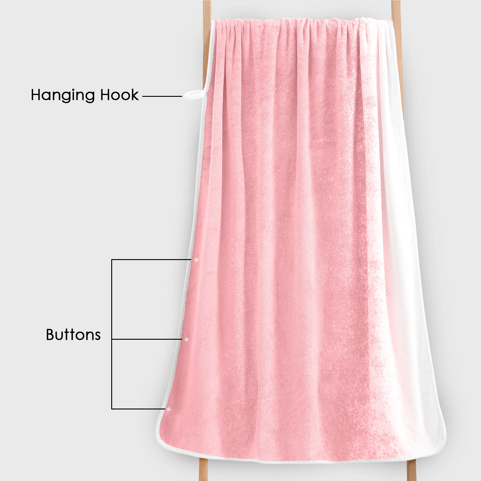HOUSSE Ombre Microfiber Bath Towel – Extra Large Size 85×165 cm, Super Soft & Quick Dry, Super Absorbent Bathing Towel with 3 Buttons & Hanging Hook | Suitable for Gym, Home & Everyday Use-Plush Pink