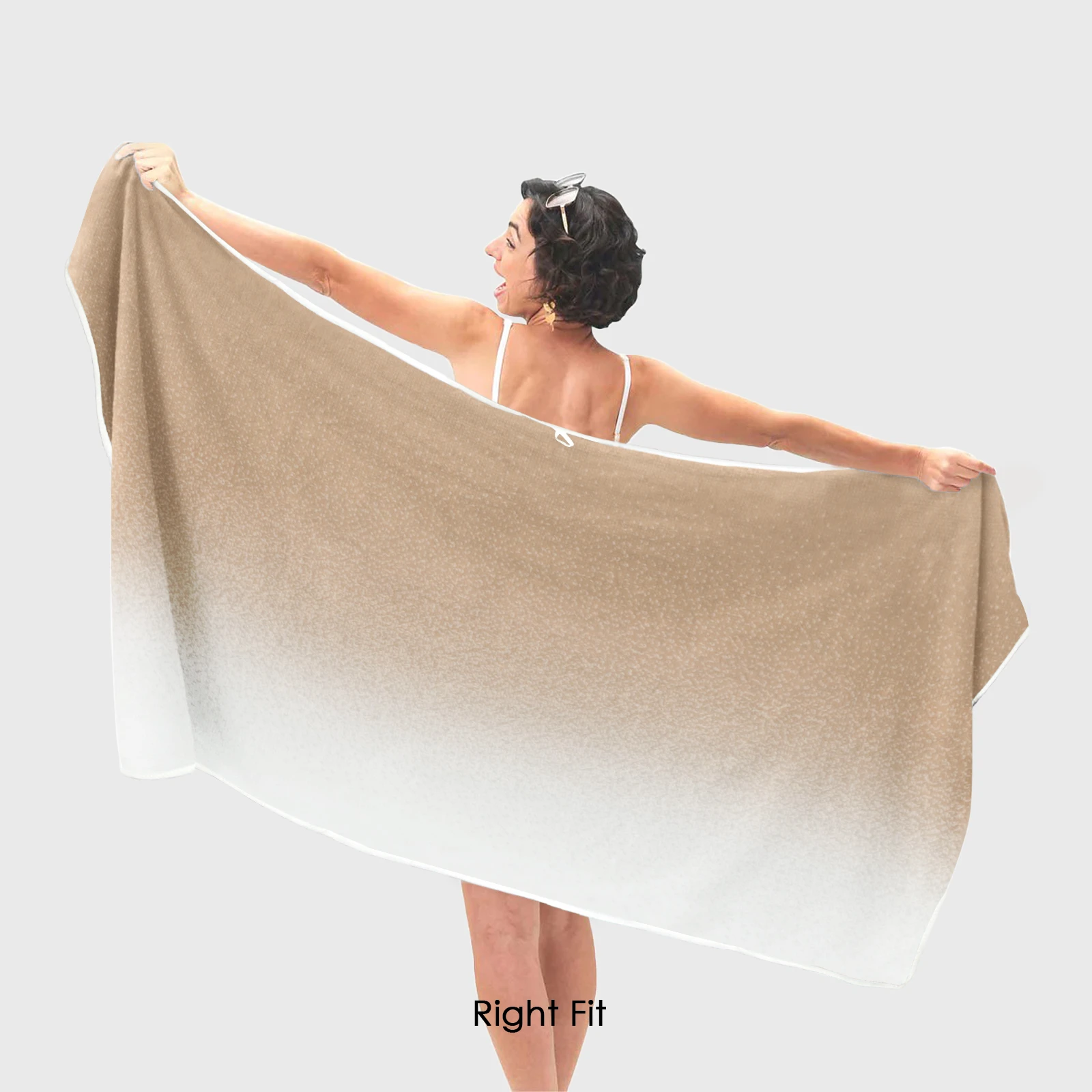 HOUSSE Ombre Microfiber Bath Towel – Extra Large Size 85×165 cm, Super Soft & Quick Dry, Super Absorbent Bathing Towel with 3 Buttons & Hanging Hook | Suitable for Gym, Home & Everyday Use-Light Tan