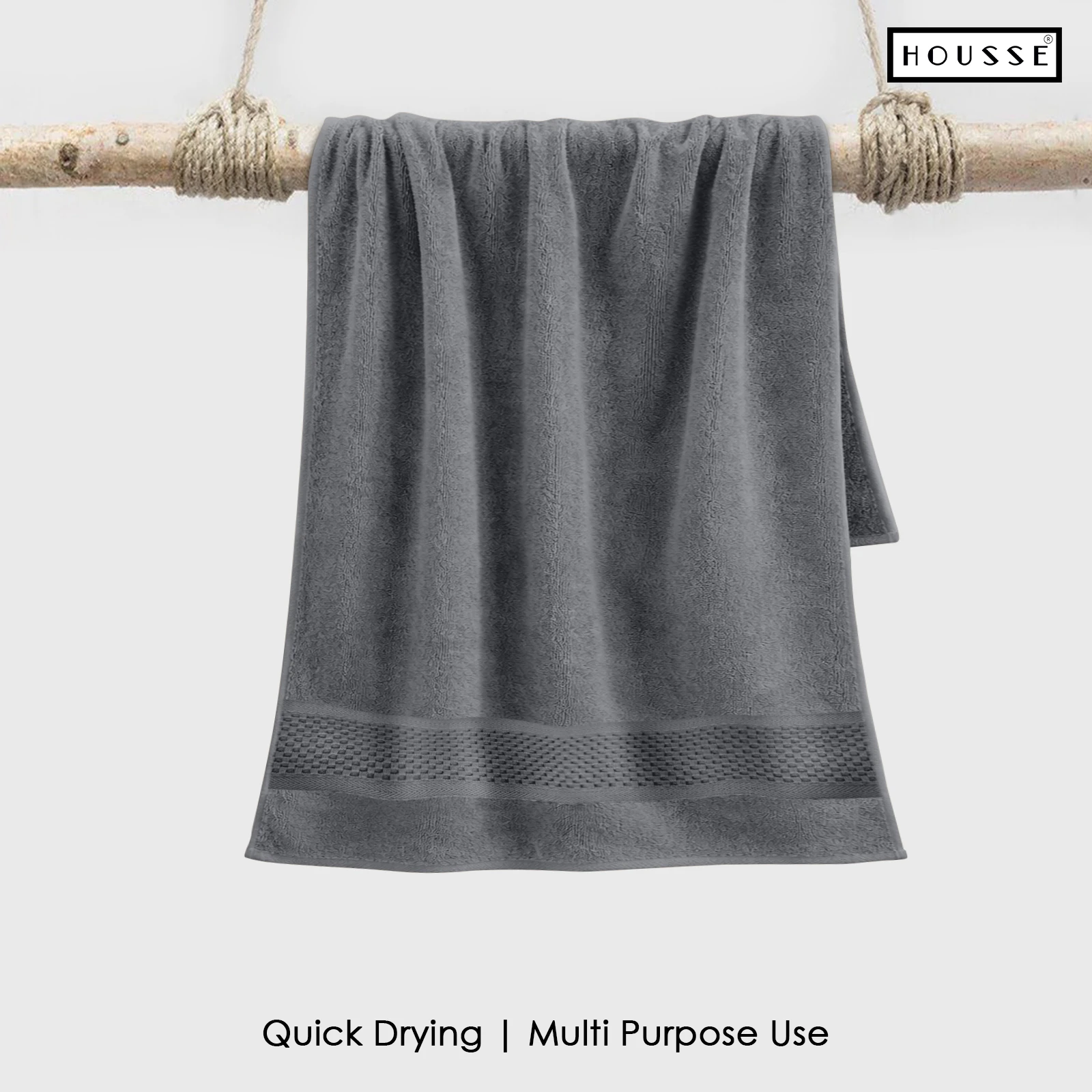 HOUSSE Nexora 100% Pure Cotton 600 GSM Bath Towel 75x150 cm – Extra Large, Ultra Soft, Quick Dry & Highly Absorbent Premium Towel for Home, Travel & Daily Use (Twilight Grey)