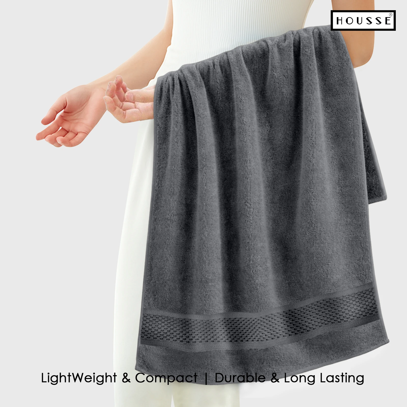 HOUSSE Nexora 100% Pure Cotton 600 GSM Bath Towel 75x150 cm – Extra Large, Ultra Soft, Quick Dry & Highly Absorbent Premium Towel for Home, Travel & Daily Use (Twilight Grey)