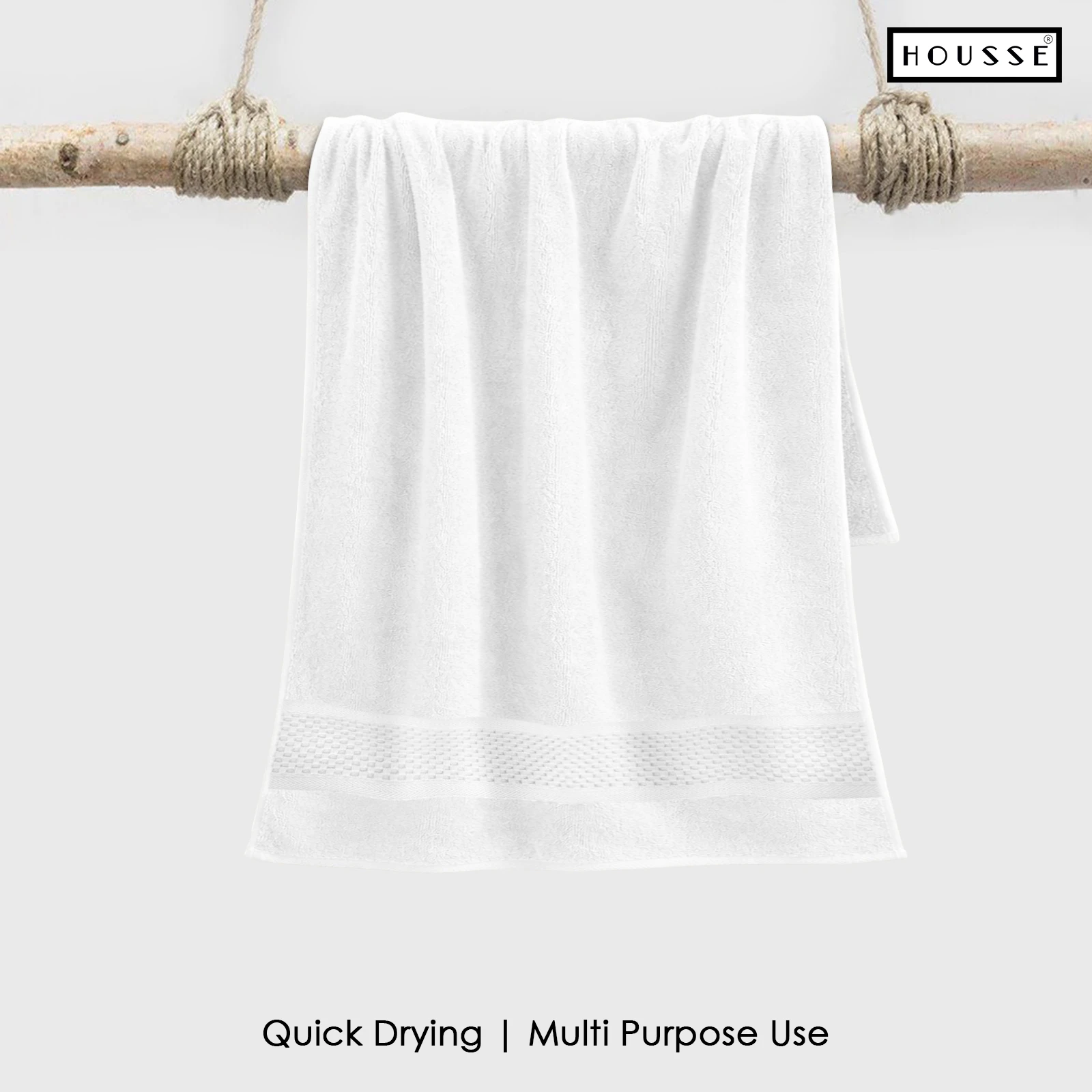 HOUSSE Nexora 100% Pure Cotton 600 GSM Bath Towel 75x150 cm – Extra Large, Ultra Soft, Quick Dry & Highly Absorbent Premium Towel for Home, Travel & Daily Use (Platinum White)