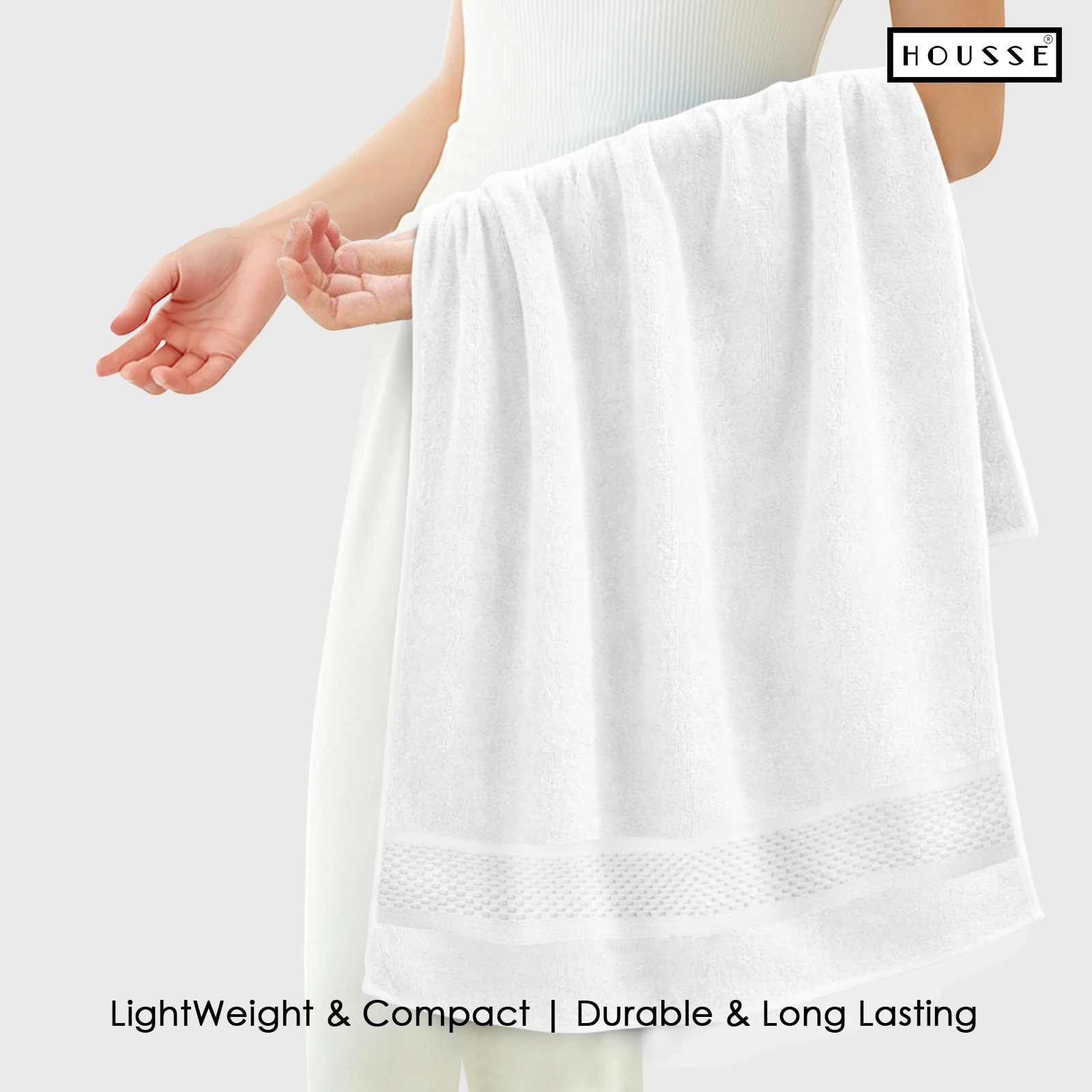 HOUSSE Nexora 100% Pure Cotton 600 GSM Bath Towel 75x150 cm – Extra Large, Ultra Soft, Quick Dry & Highly Absorbent Premium Towel for Home, Travel & Daily Use (Platinum White)