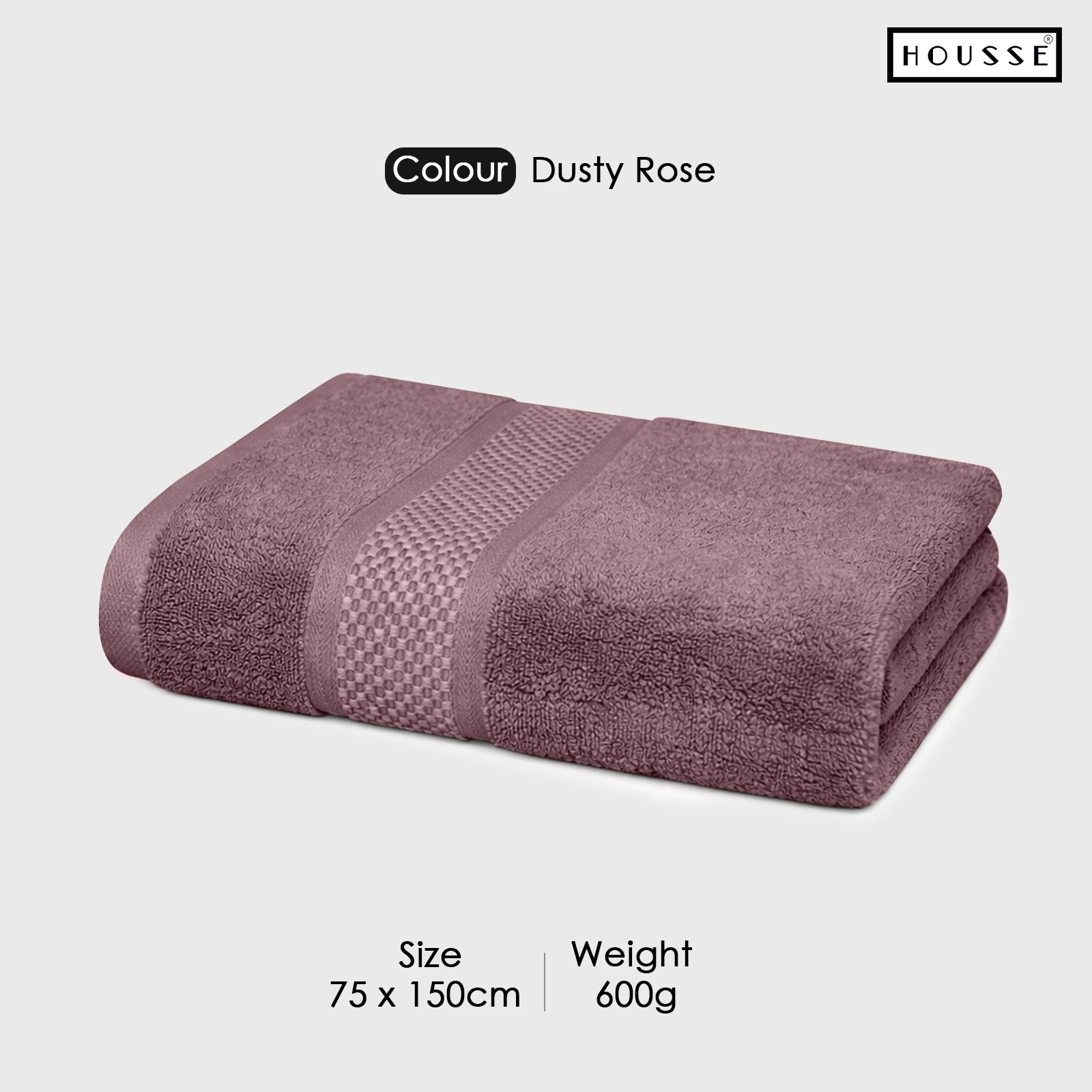 HOUSSE Nexora 100% Pure Cotton 600 GSM Bath Towel 75x150 cm – Extra Large, Ultra Soft, Quick Dry & Highly Absorbent Premium Towel for Home, Travel & Daily Use (Dusty Rose)