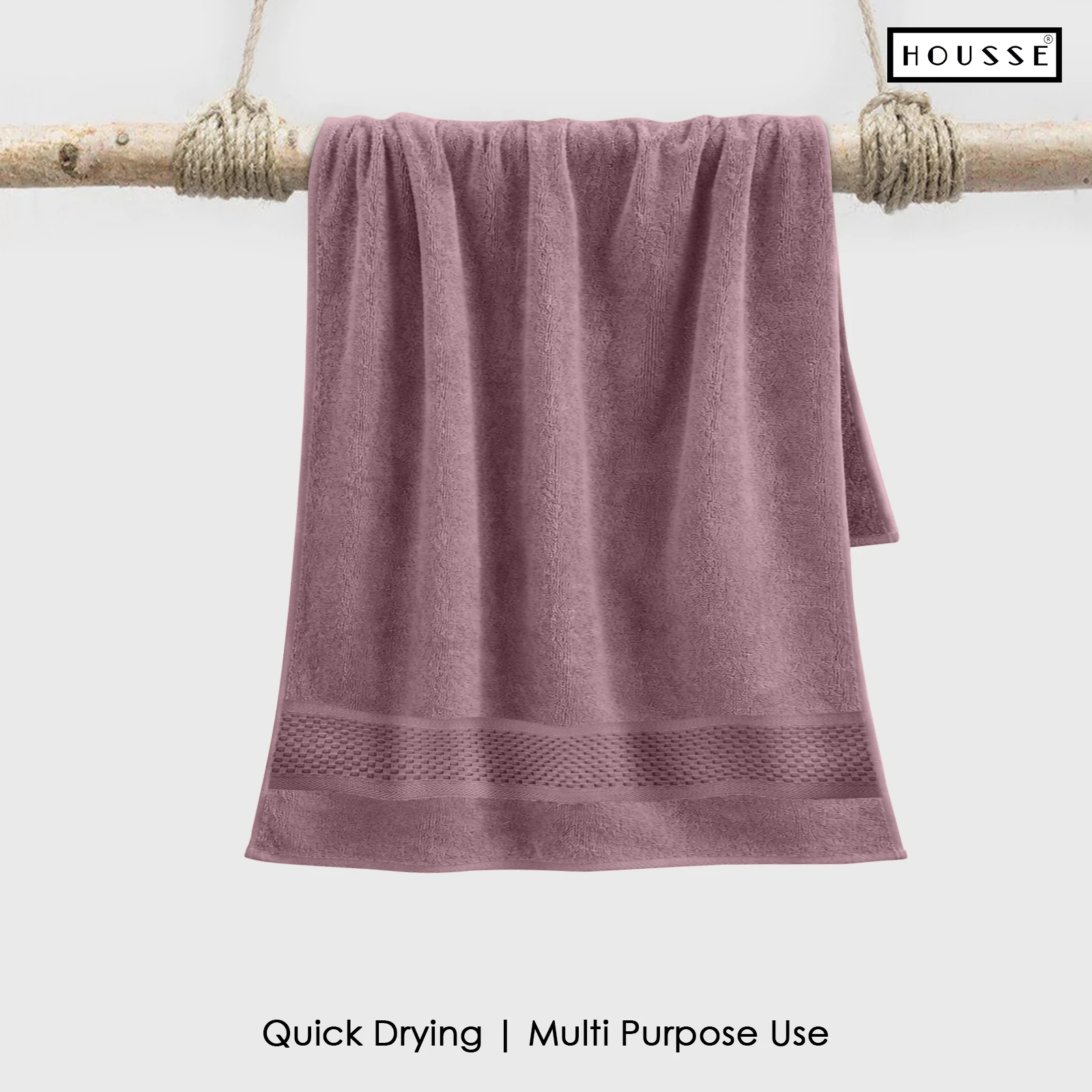 HOUSSE Nexora 100% Pure Cotton 600 GSM Bath Towel 75x150 cm – Extra Large, Ultra Soft, Quick Dry & Highly Absorbent Premium Towel for Home, Travel & Daily Use (Dusty Rose)