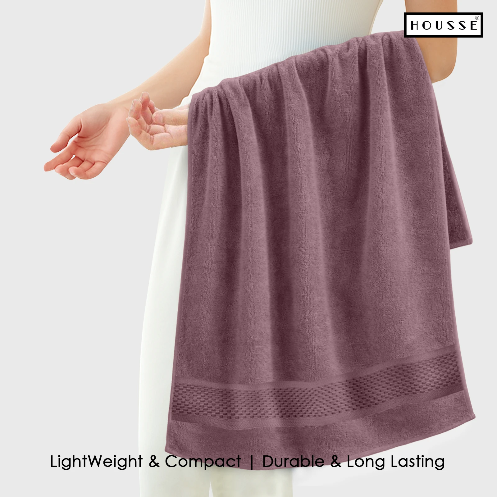 HOUSSE Nexora 100% Pure Cotton 600 GSM Bath Towel 75x150 cm – Extra Large, Ultra Soft, Quick Dry & Highly Absorbent Premium Towel for Home, Travel & Daily Use (Dusty Rose)