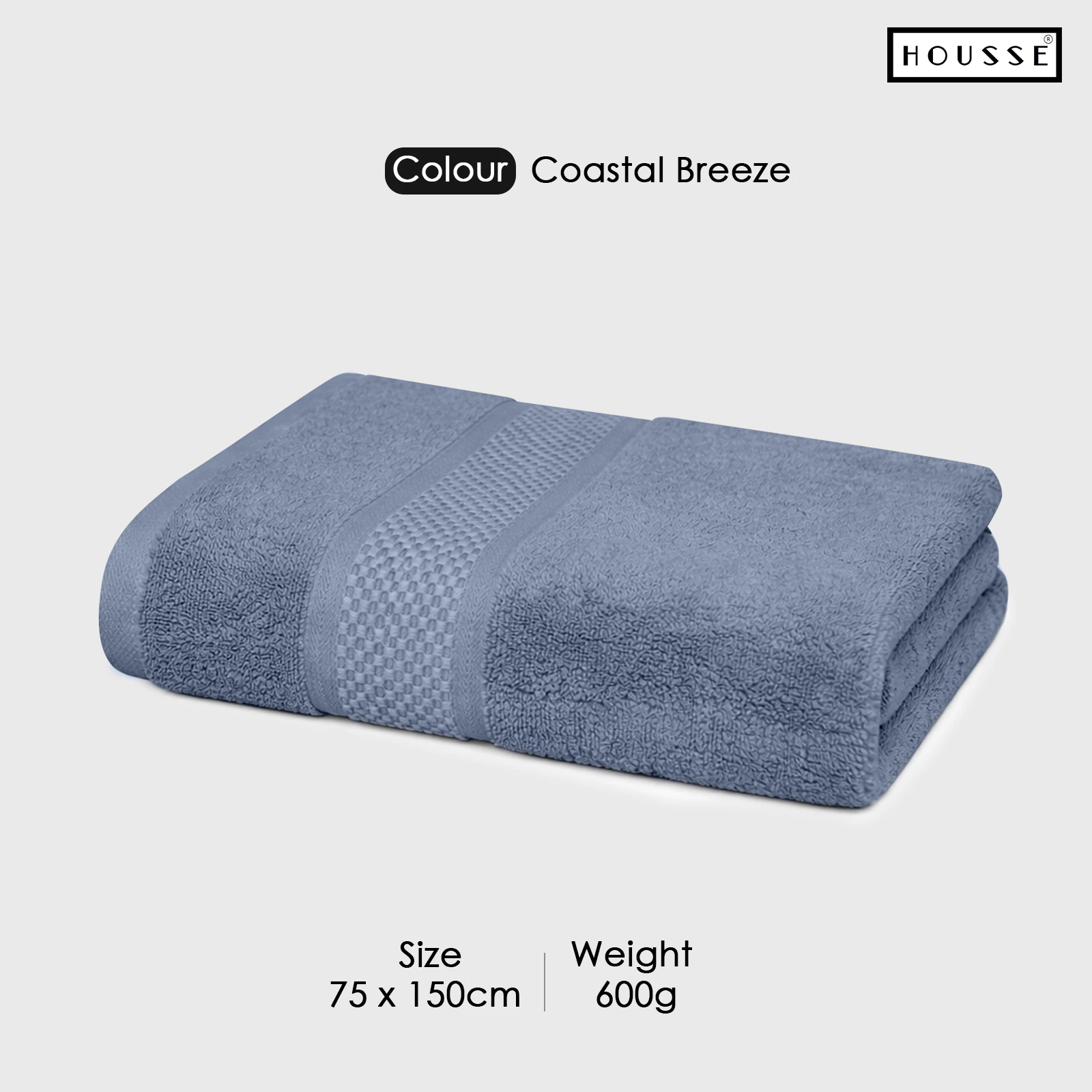HOUSSE Nexora 100% Pure Cotton 600 GSM Bath Towel 75x150 cm – Extra Large, Ultra Soft, Quick Dry & Highly Absorbent Premium Towel for Home, Travel & Daily Use (Coastal Breeze)