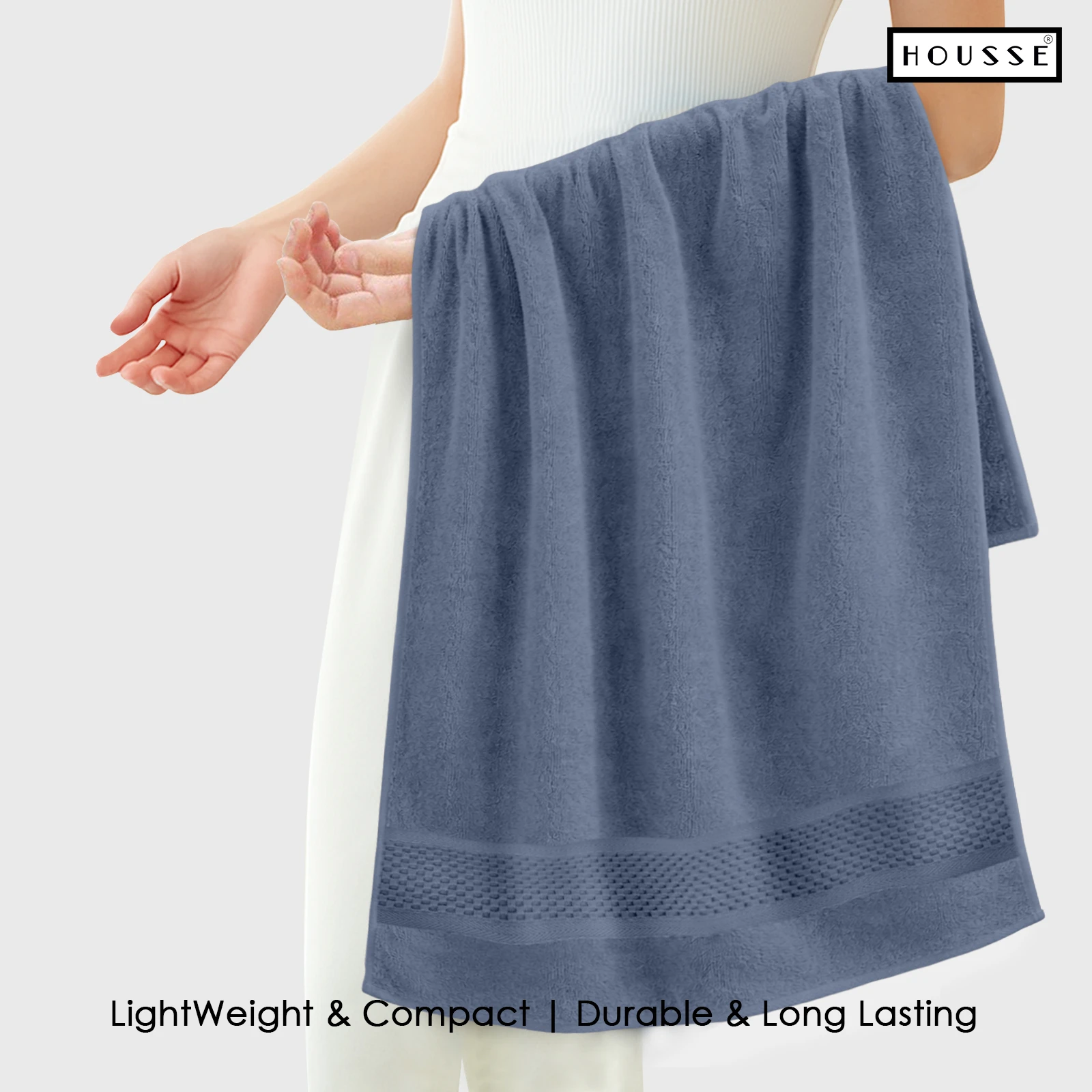 HOUSSE Nexora 100% Pure Cotton 600 GSM Bath Towel 75x150 cm – Extra Large, Ultra Soft, Quick Dry & Highly Absorbent Premium Towel for Home, Travel & Daily Use (Coastal Breeze)