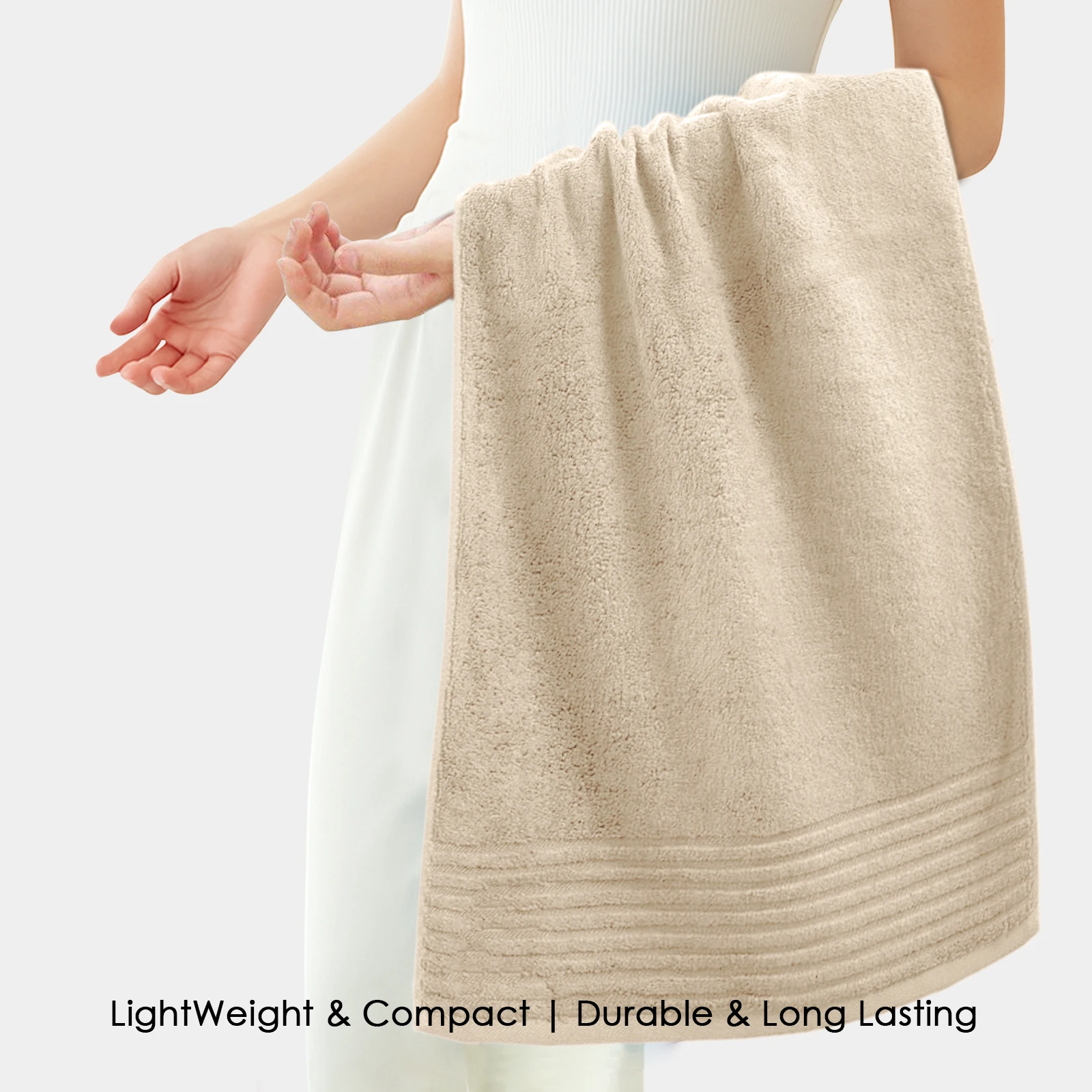 HOUSSE Natura Luxury Bamboo Bath Towel 600 GSM – Zero Twist Terry, Extra Large 70×140 cm, Soft, Absorbent & Eco-Friendly Hotel Spa Towel for Men/Women-Sand