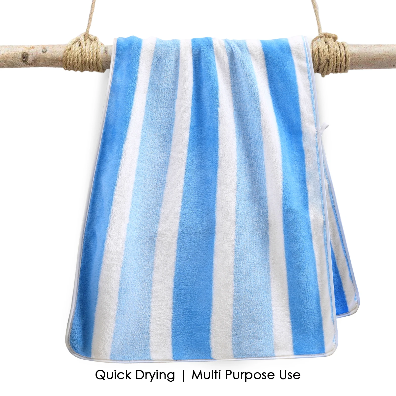 HOUSSE Komfykart Microfiber Bath Towel for Men & Women – 70×140 cm, Super Soft, Quick Dry & Super Absorbent Towel with Hanging Hook, New Stripe Design | Gym, Home & Travel Use – Aqua Blue