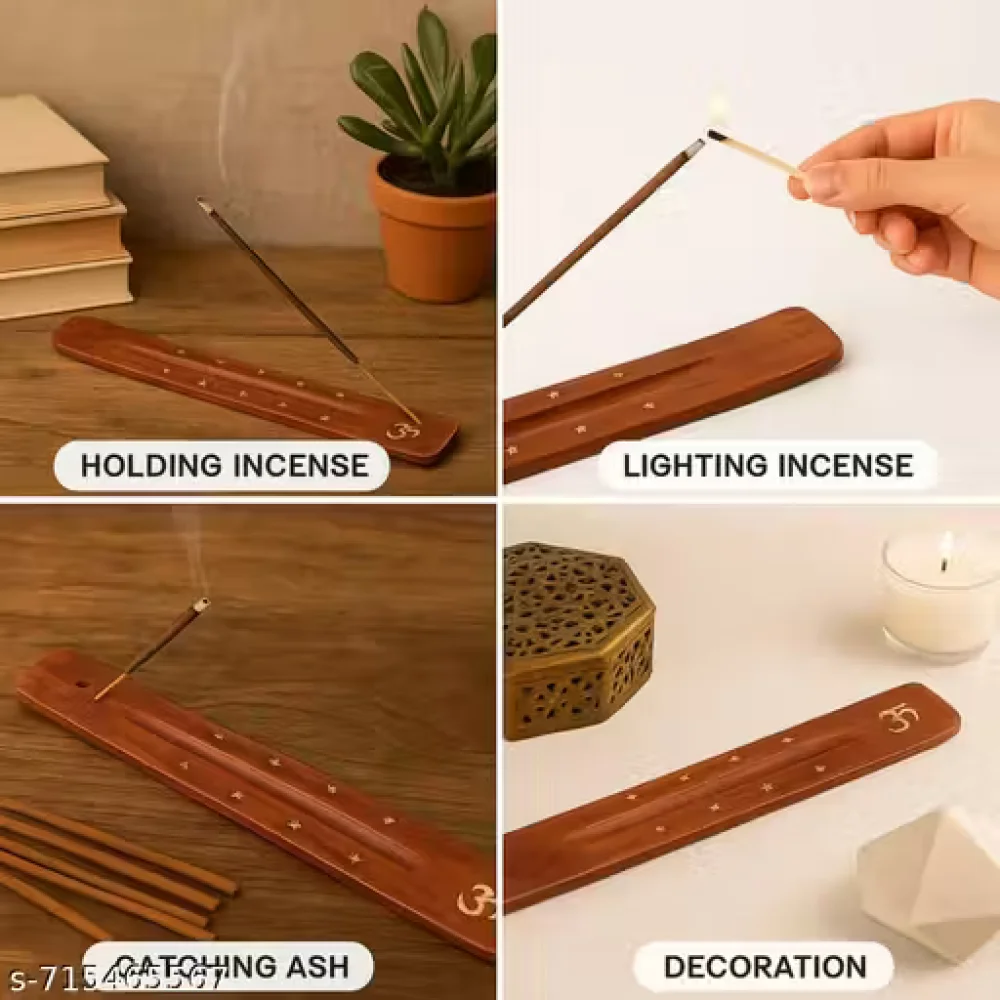 Wooden Agarbatti Stand with Ash Catcher – Handcrafted Incense Stick Holder for Home & Temple