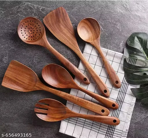 Kitchen Wooden Tools Set of 7 | Wooden Spatula & Cooking Spoon Set | Non-Stick Safe Utensils