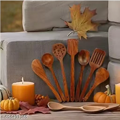 Kitchen Wooden Tools Set of 7 | Wooden Spatula & Cooking Spoon Set | Non-Stick Safe Utensils