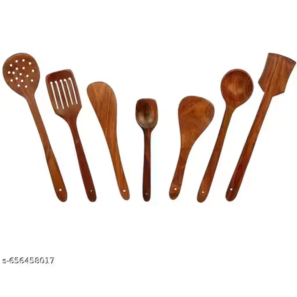 Kitchen Wooden Tools Set of 7 | Wooden Spatula & Cooking Spoon Set | Non-Stick Safe Utensils