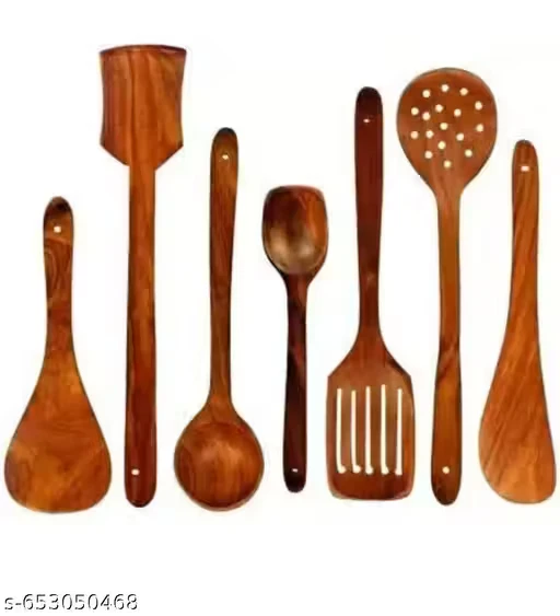 Kitchen Wooden Tools Set of 7 | Wooden Spatula & Cooking Spoon Set | Non-Stick Safe Utensils