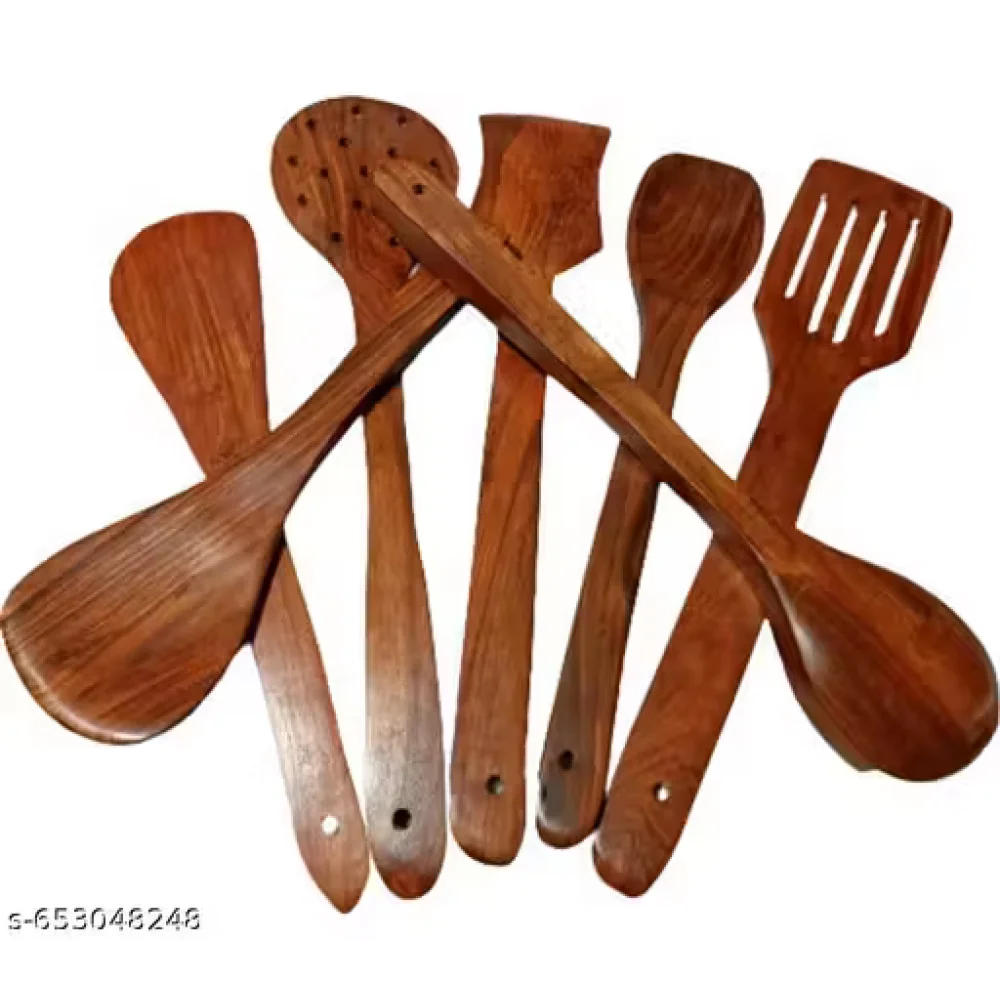Kitchen Wooden Tools Set of 7 | Wooden Spatula & Cooking Spoon Set | Non-Stick Safe Utensils