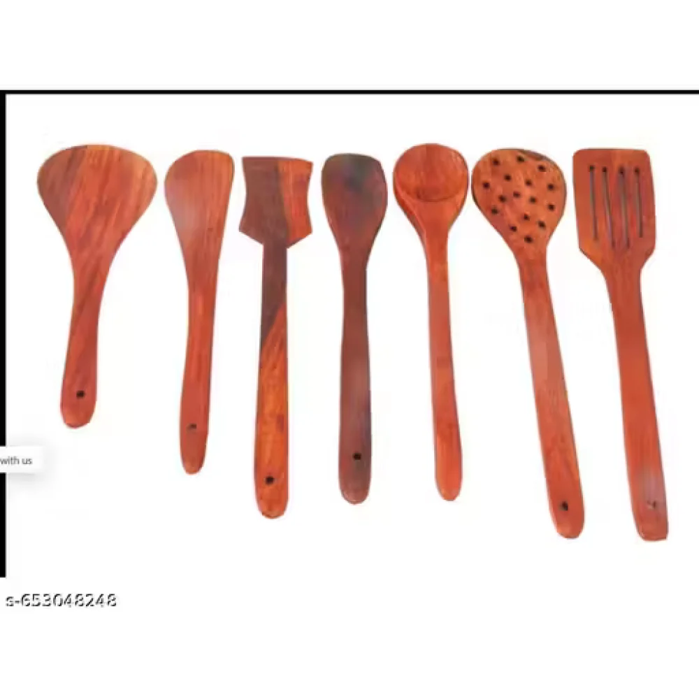 Kitchen Wooden Tools Set of 7 | Wooden Spatula & Cooking Spoon Set | Non-Stick Safe Utensils