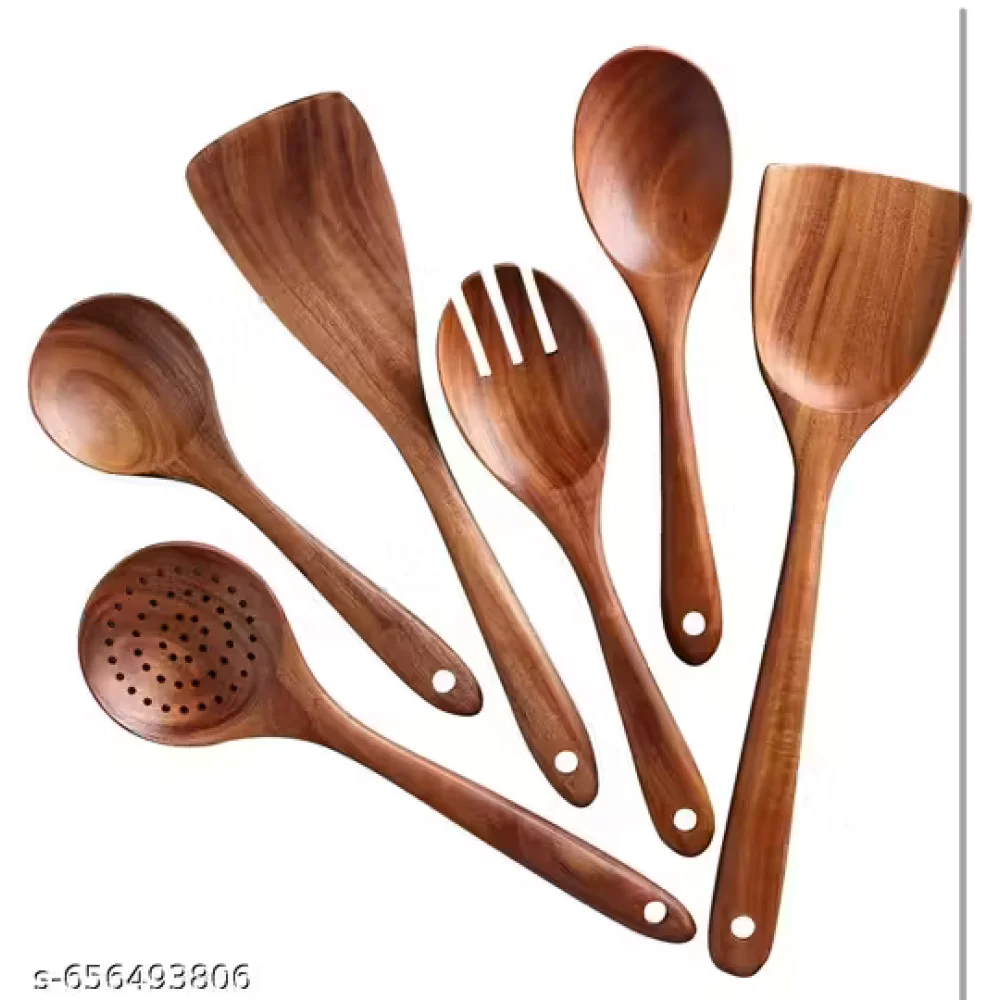 Kitchen Wooden Tools Set of 7 | Wooden Spatula & Cooking Spoon Set | Non-Stick Safe Utensils