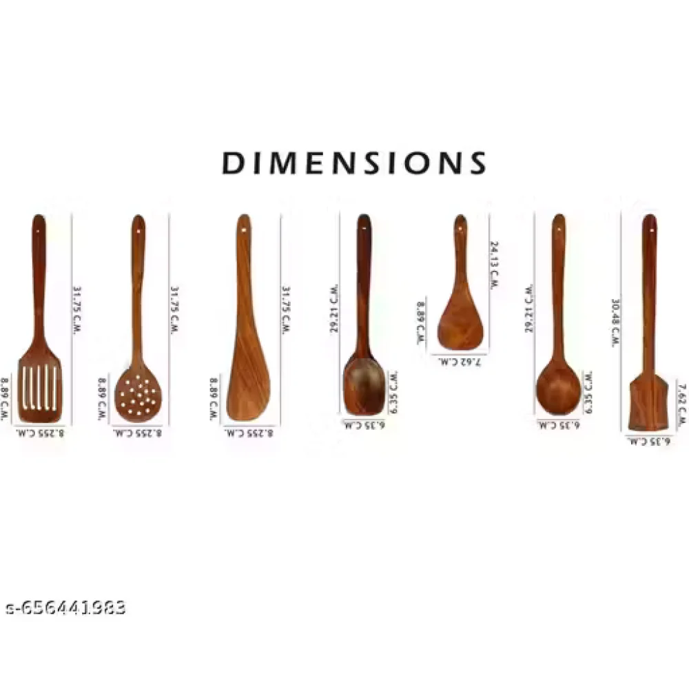 Kitchen Wooden Tools Set of 7 | Wooden Spatula & Cooking Spoon Set | Non-Stick Safe Utensils