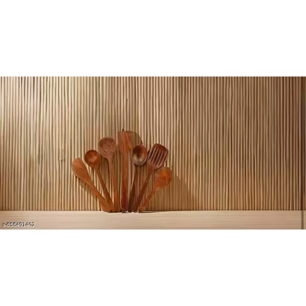 Kitchen Wooden Tools Set of 7 | Wooden Spatula & Cooking Spoon Set | Non-Stick Safe Utensils