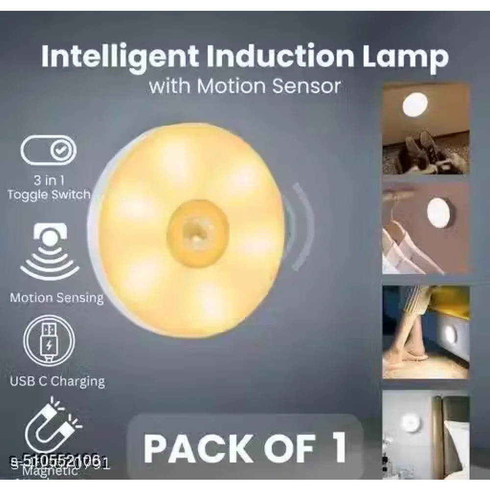 Motion Sensor Light for Home with USB Charging Self Adhesive Led Nightlight Rechargeable Bod Sensor Wall Light for Wardrobe,Bedroom (Warm White,Pack of 1)