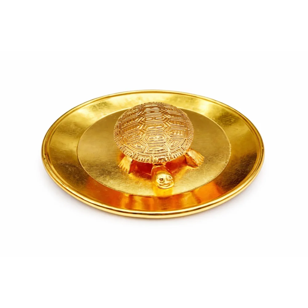 Fengshui / Vastu Gold Polished Turtle Plate Tortoise Plate for Wealth, Good luck & Prosperity Decorative Showpiece