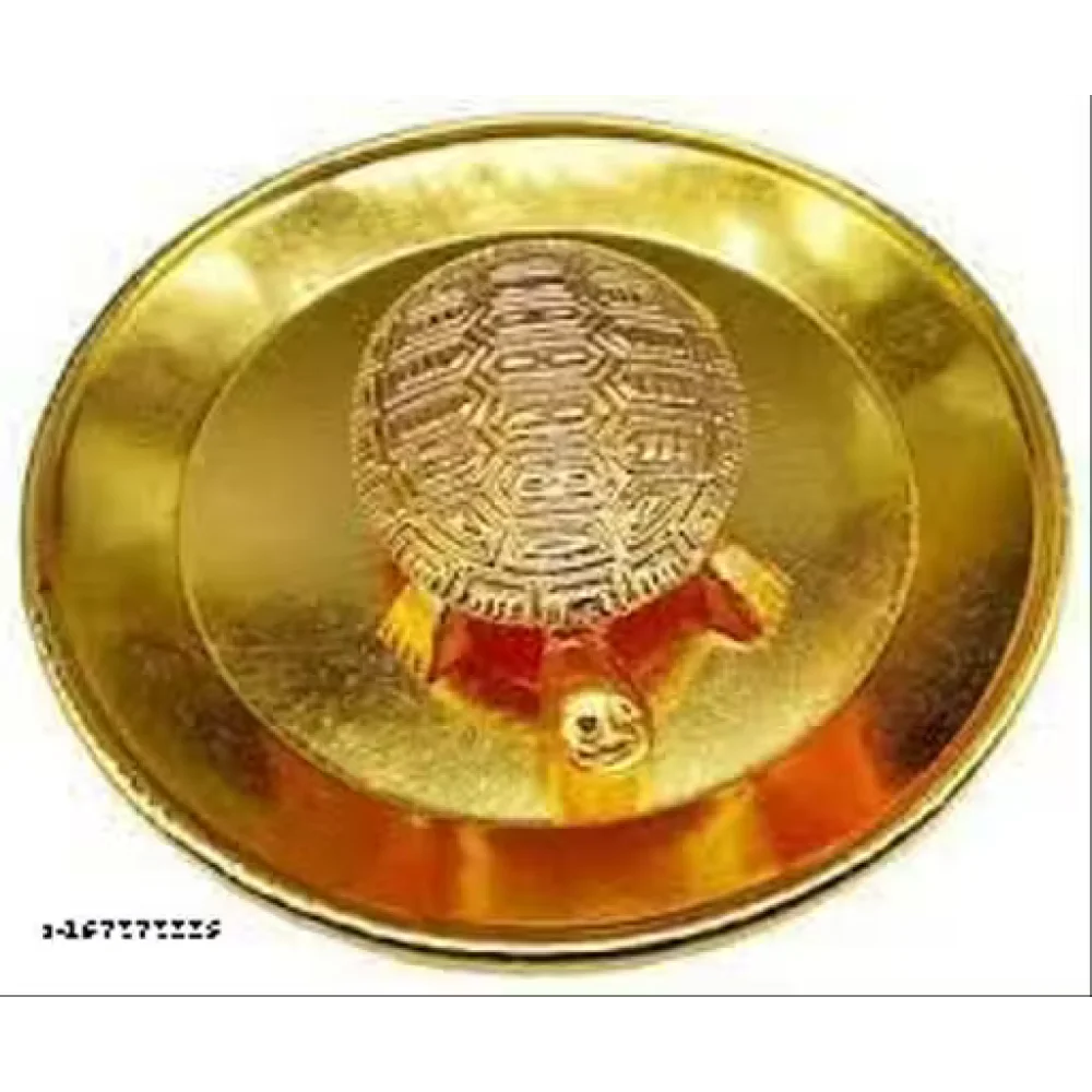 Fengshui / Vastu Gold Polished Turtle Plate Tortoise Plate for Wealth, Good luck & Prosperity Decorative Showpiece