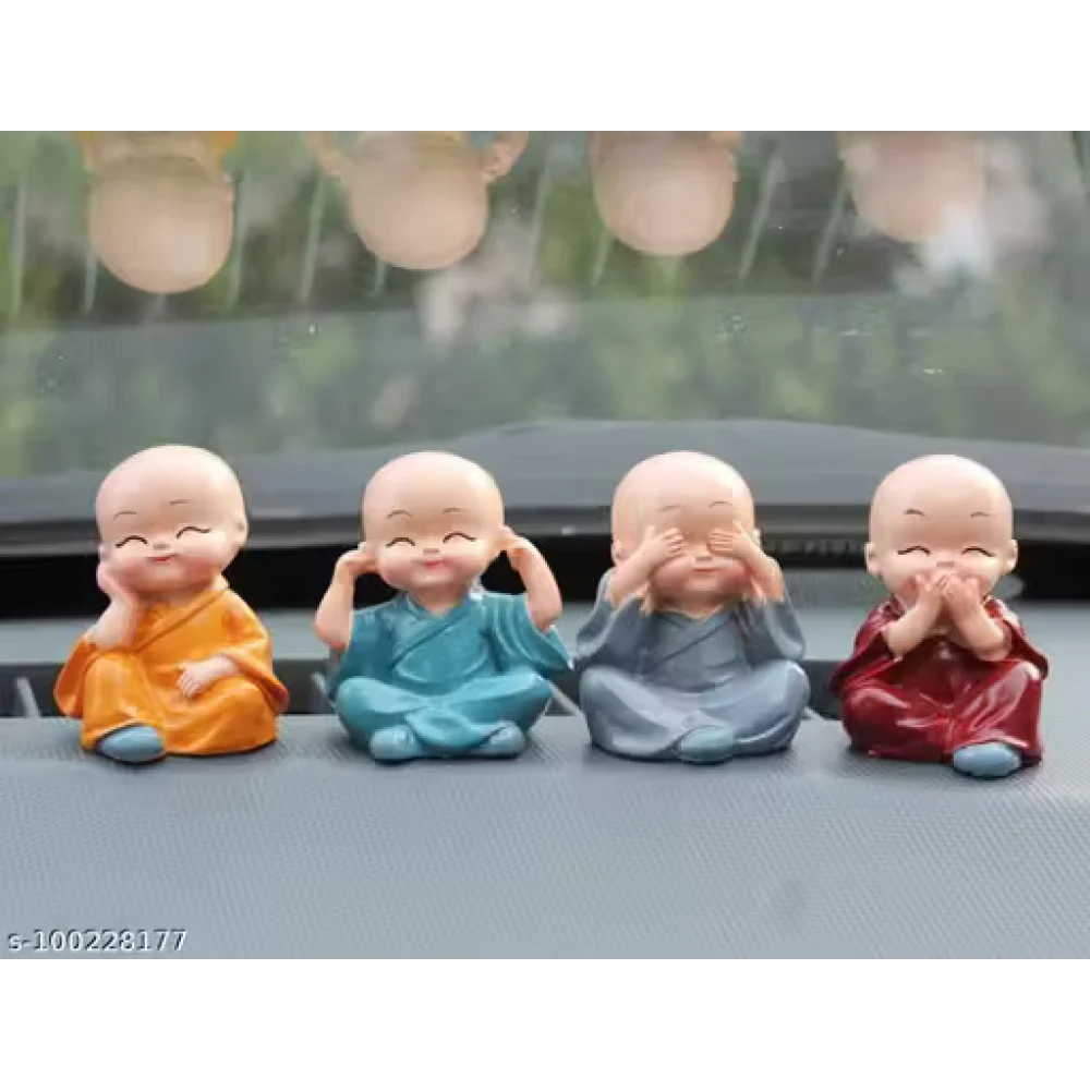 Resin Handcrafted Marble Baby Laughing Buddha Statue Home Decor Showpiece Idol (6 x 4 x 3 cm, Multicolour) - Set of 4