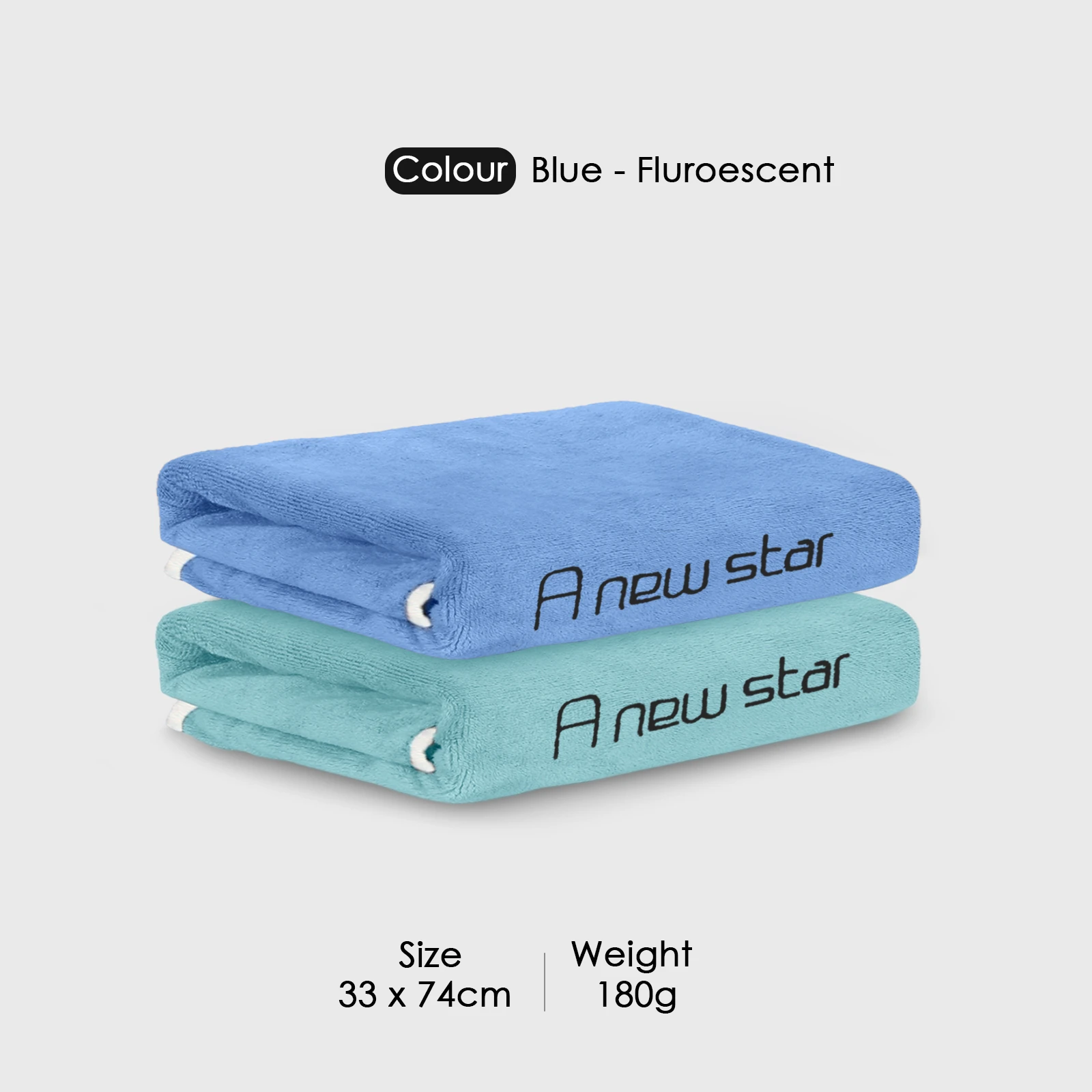 HOUSSE Microfiber Embroidery Hand Towel – 35 * 75cm, 350 GSM, Soft & Absorbent, Quick-Drying Sweat Towel – Ideal for Gym, Beach, Fitness, Outdoor & Home Use (A New Star Blue - Fluroescent)