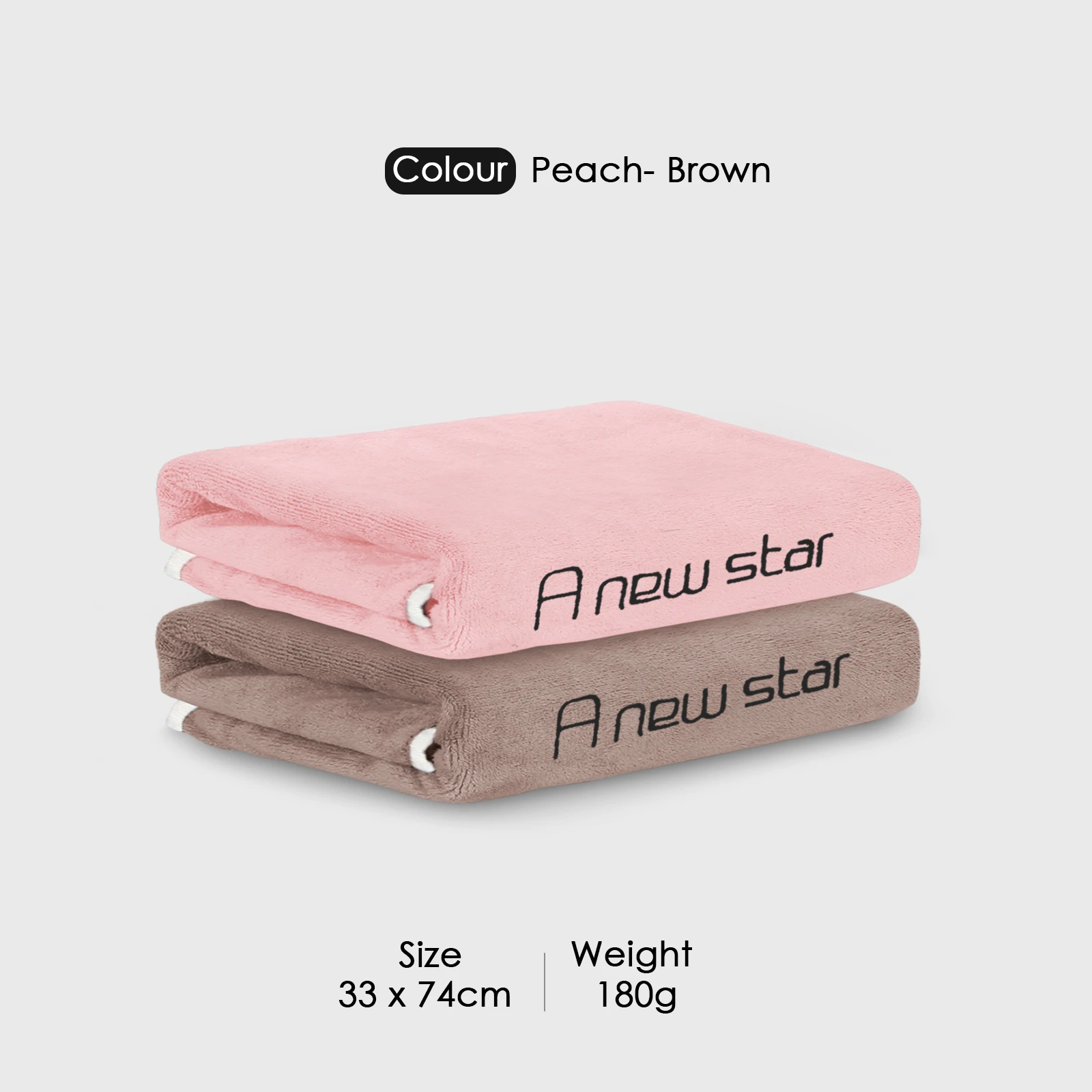 HOUSSE Microfiber Embroidery Hand Towel – 35 * 75cm, 350 GSM, Soft & Absorbent, Quick-Drying Sweat Towel – Ideal for Gym, Beach, Fitness, Outdoor & Home Use (A New Star Peach- Brown)