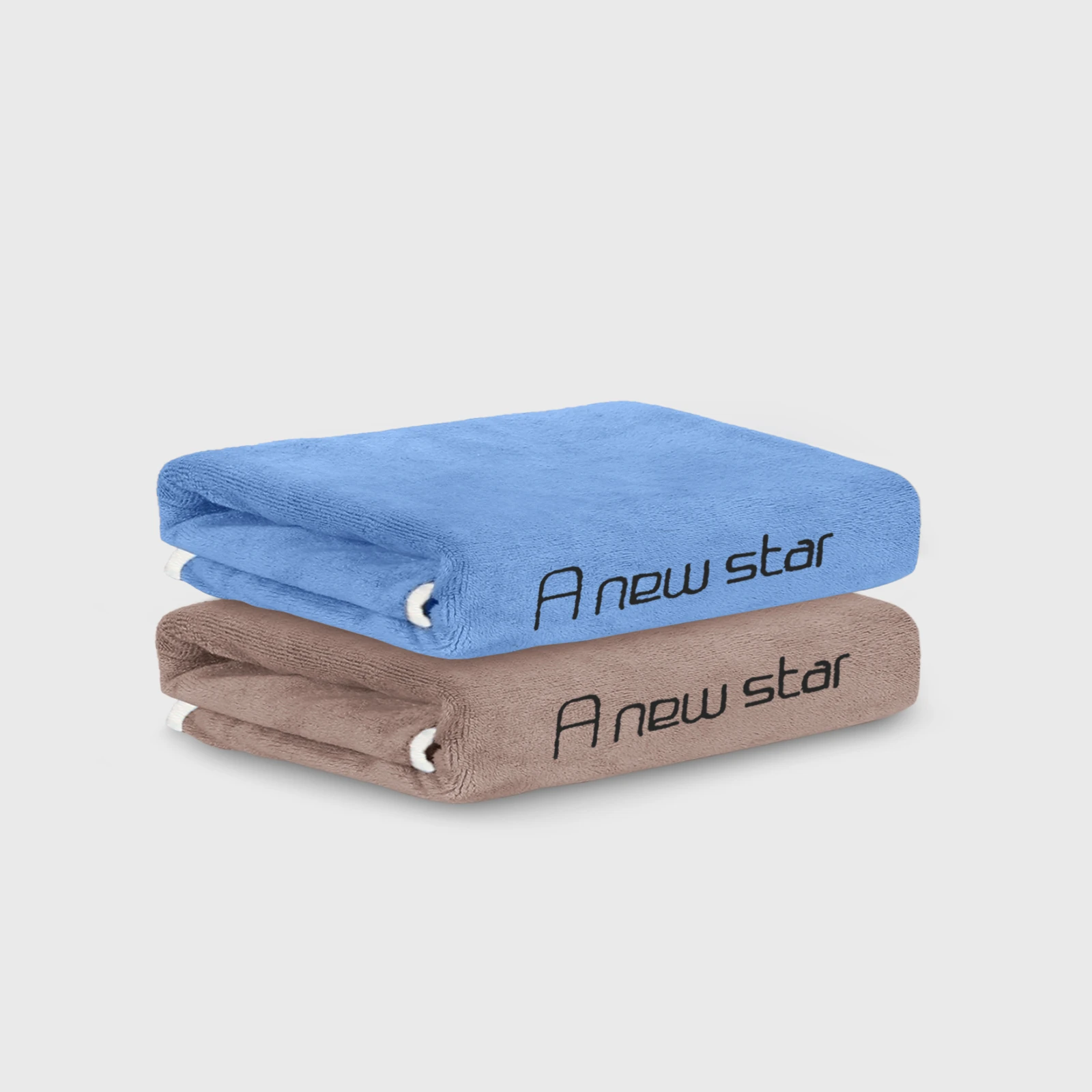 HOUSSE Microfiber Embroidery Hand Towel – 35 * 75cm, 350 GSM, Soft & Absorbent, Quick-Drying Sweat Towel – Ideal for Gym, Beach, Fitness, Outdoor & Home Use (A New Star Blue-Brown)
